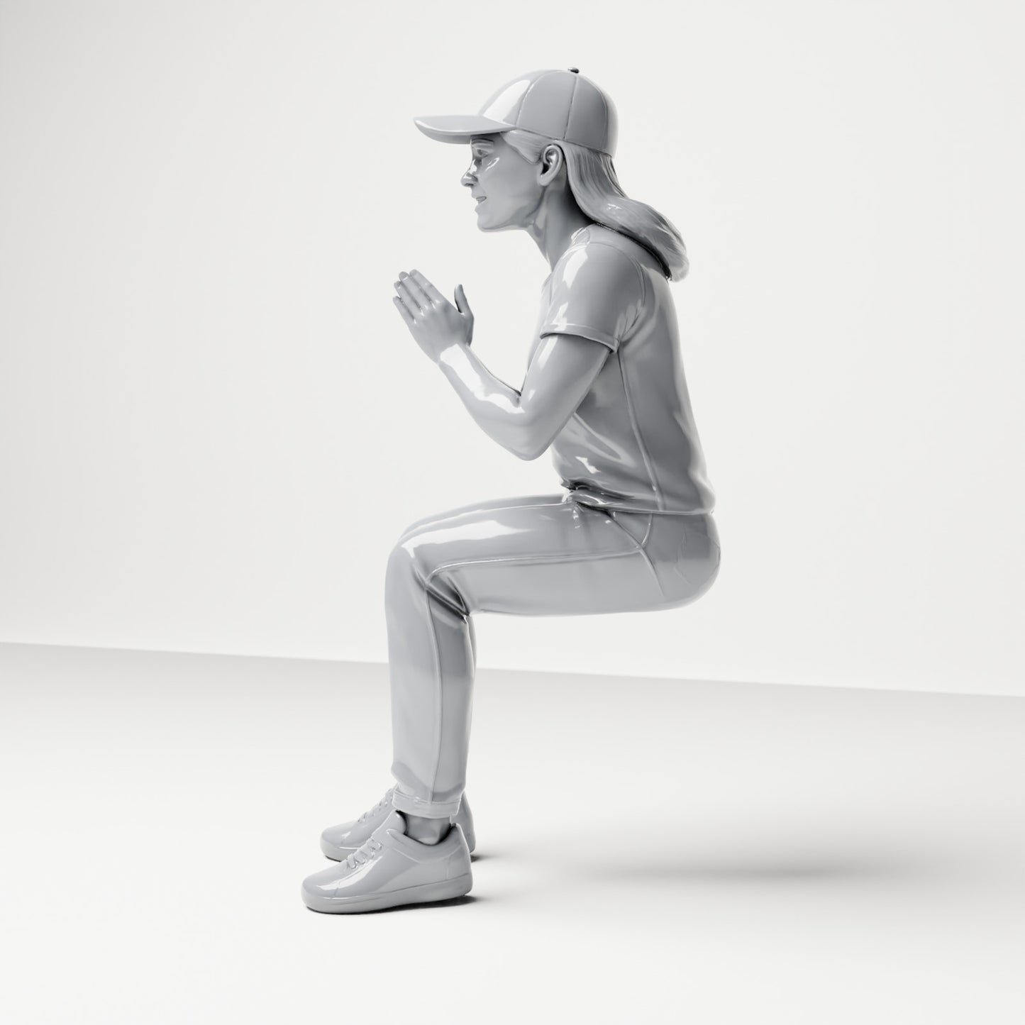 Diorama model-making product photo 1: Seated figure: female spectator with hands clasped in front of her chest (B058)