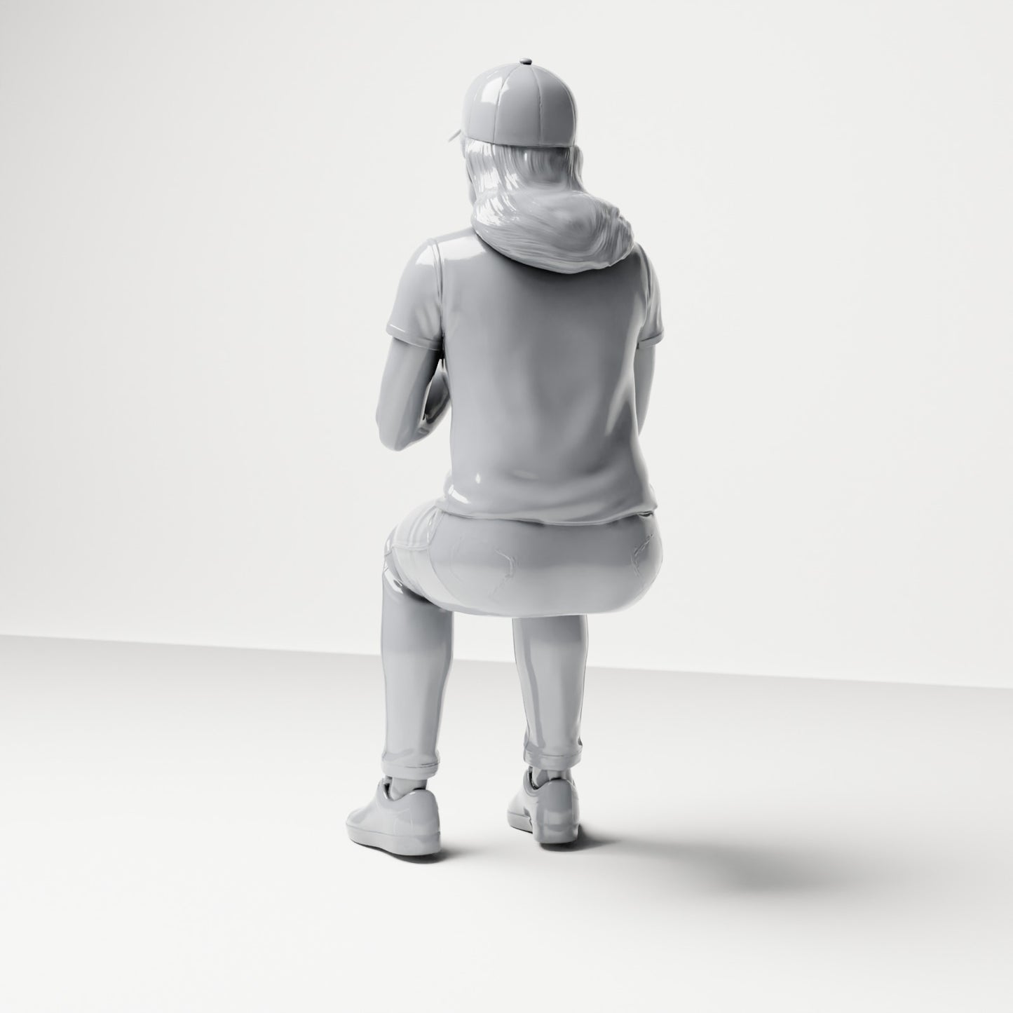 Diorama model making product photo 2: Seated figure: female spectator with hands clasped in front of her chest (B058)