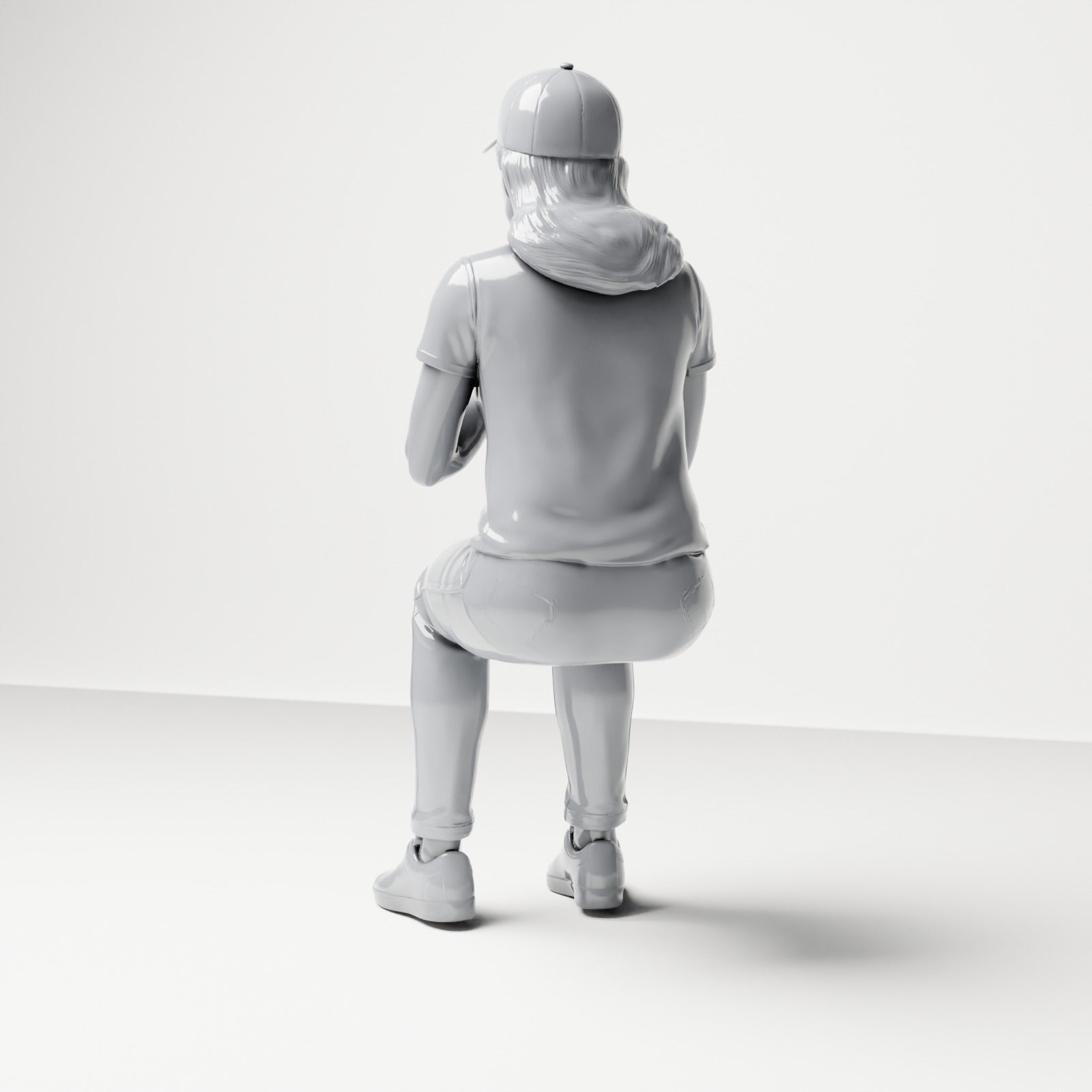 Diorama model making product photo 2: Seated figure: female spectator with hands clasped in front of her chest (B058)
