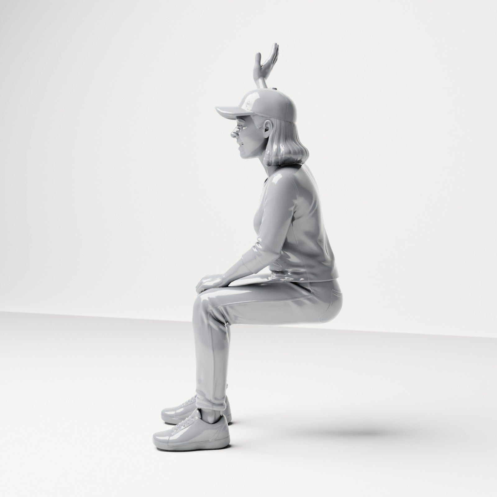 Diorama model-making product photo 1: Seated figure: female spectator with raised arm (B059)