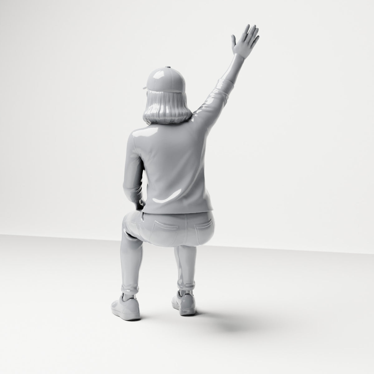 Diorama model-making product photo 2: Seated female spectator with raised arm (B059)