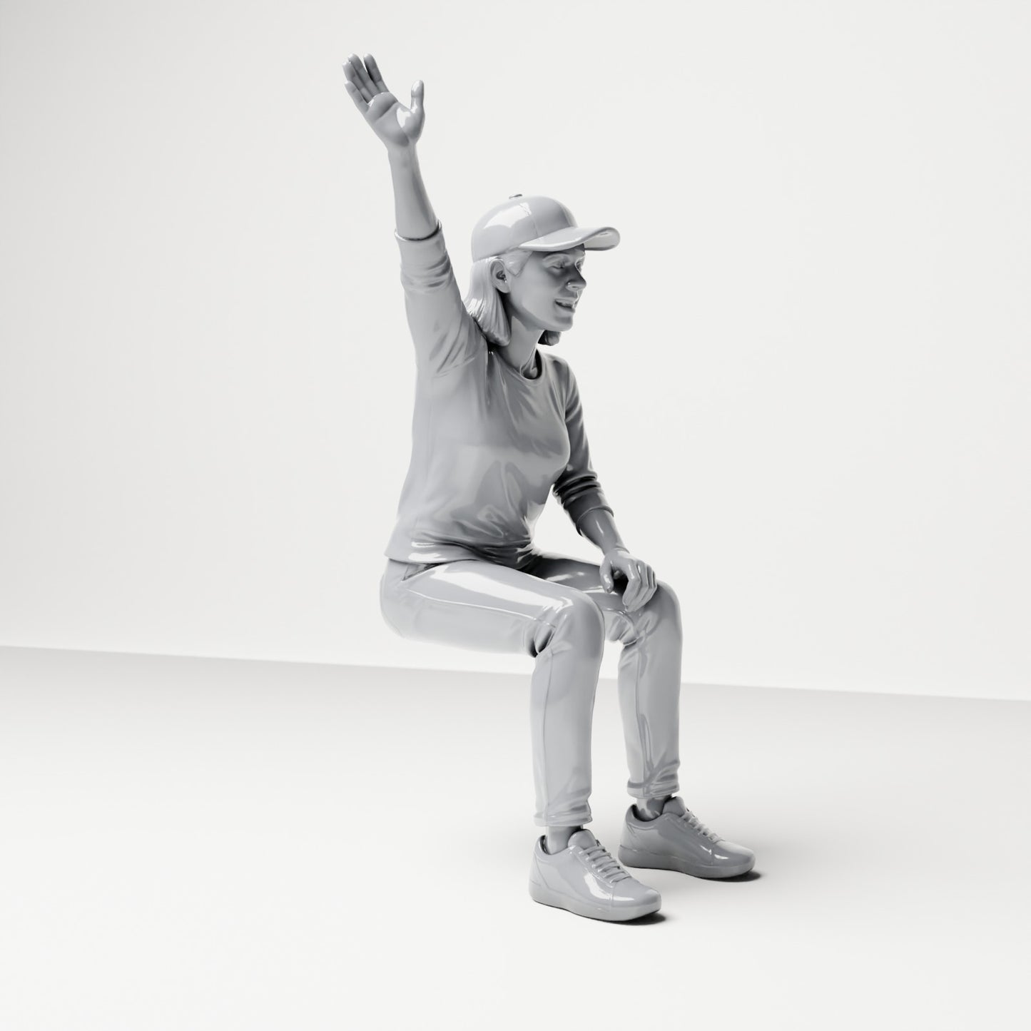 Diorama model-making product photo 3: Seated figure: female spectator with raised arm (B059)