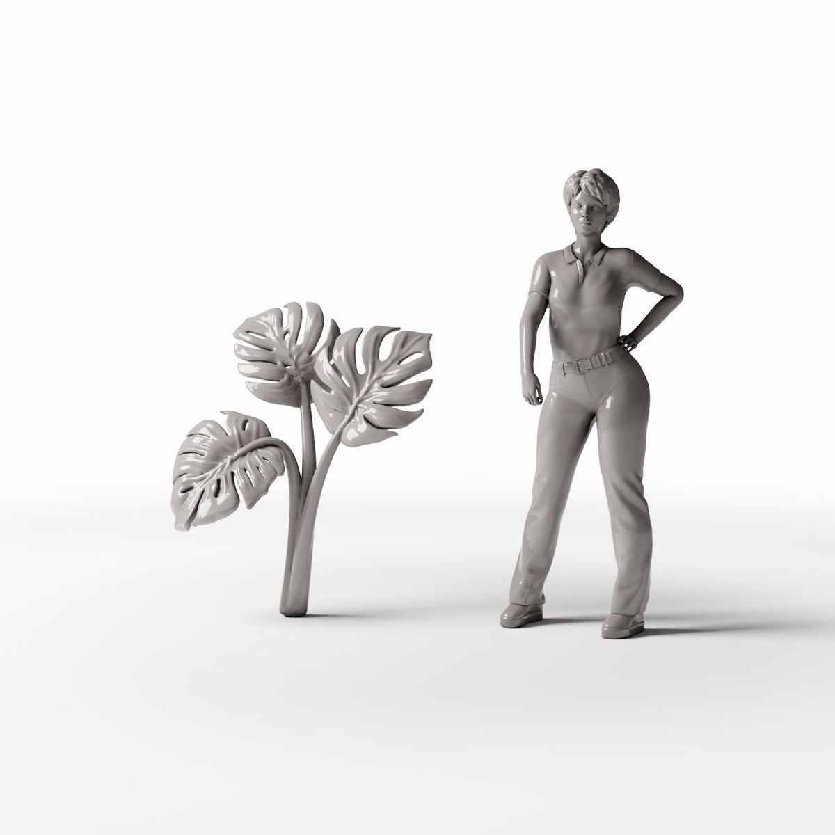 Set 05: miniature plant Ref. 481D with a human figure for scale (Monstera)