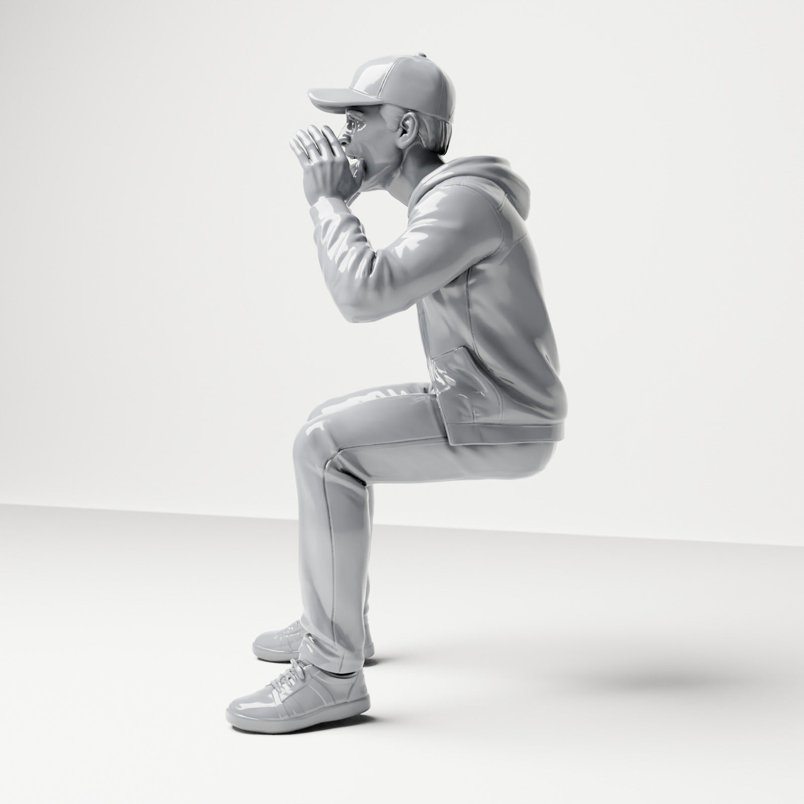 Diorama model-making product photo 1: Seated figure: cheering spectator with hands around mouth (B060)
