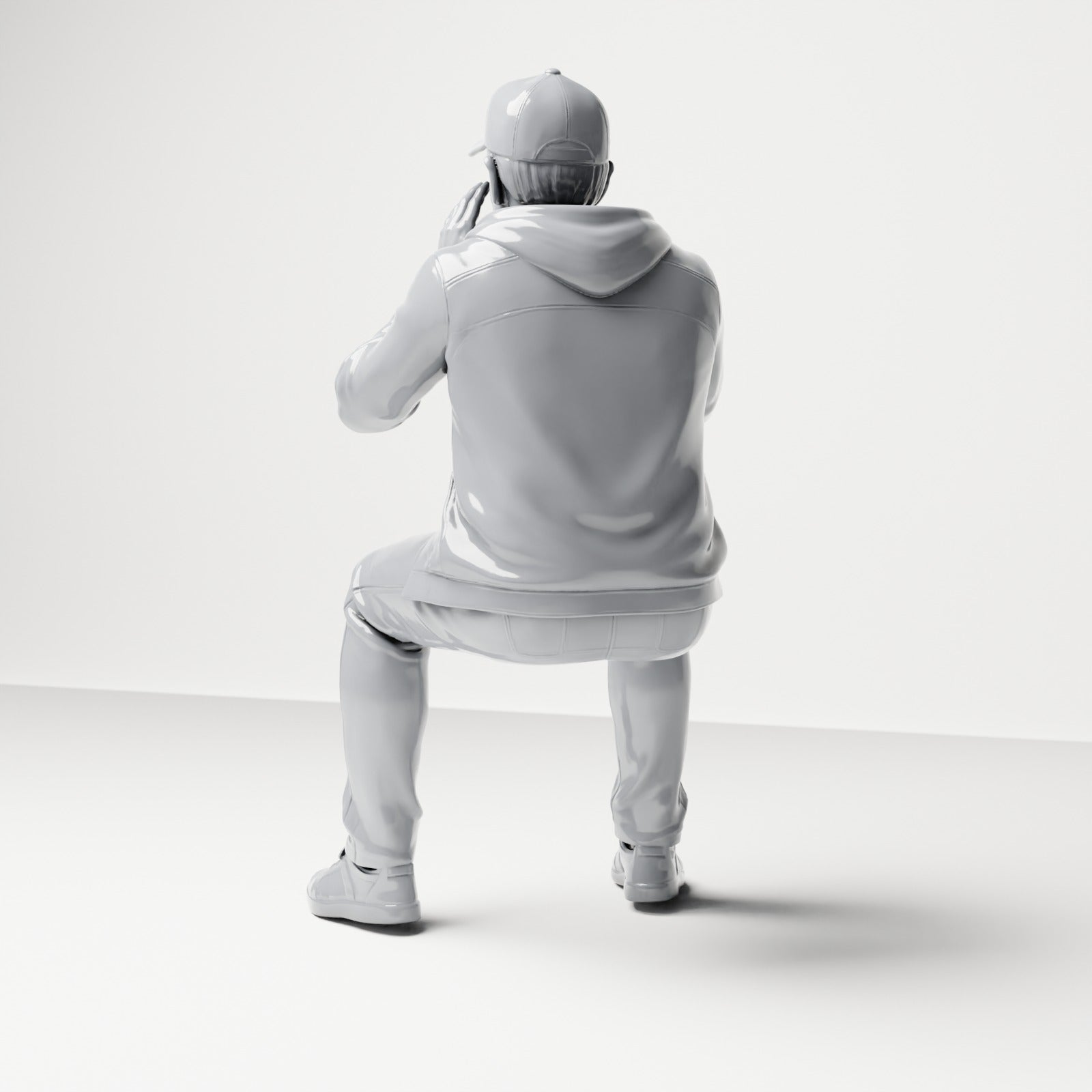 Diorama model making product photo 2: Seated figure: calling spectator with hands around mouth (B060)