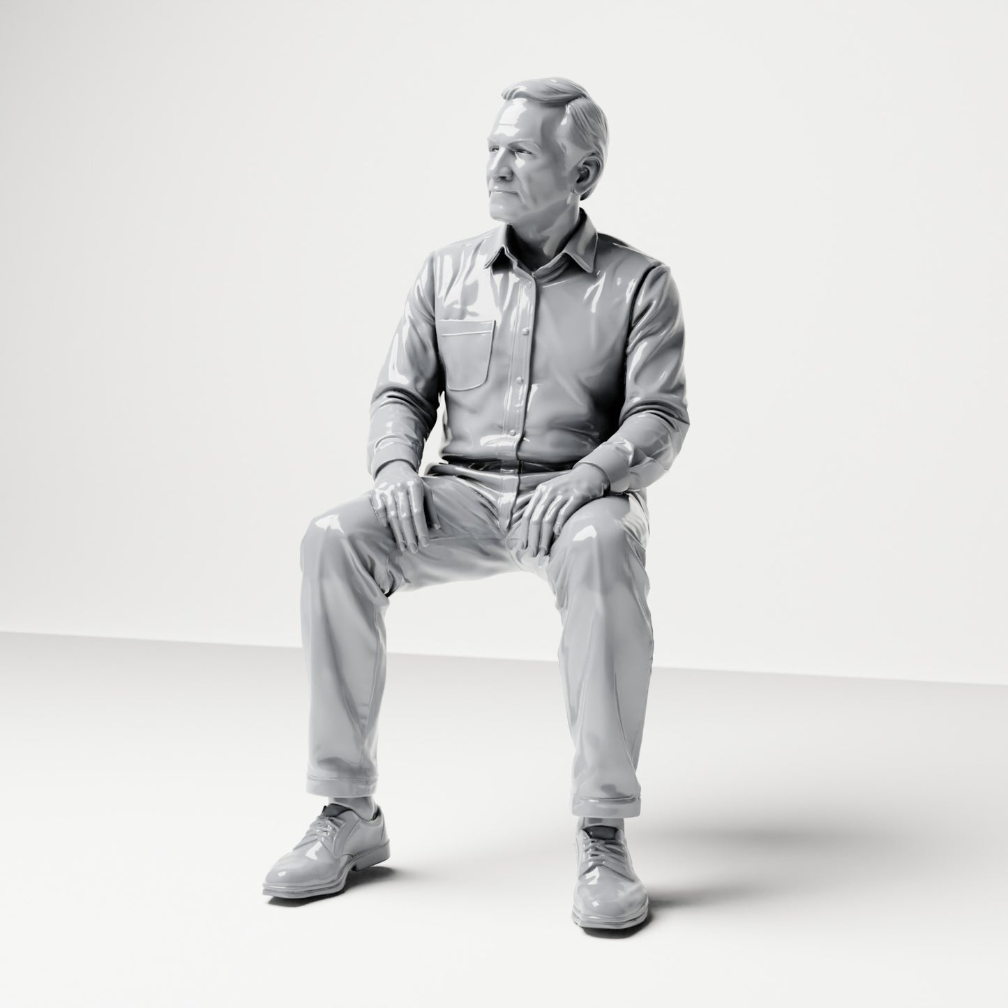 Diorama model-making product photo 0: Seated figure: Male spectator with hands on thighs (B061)