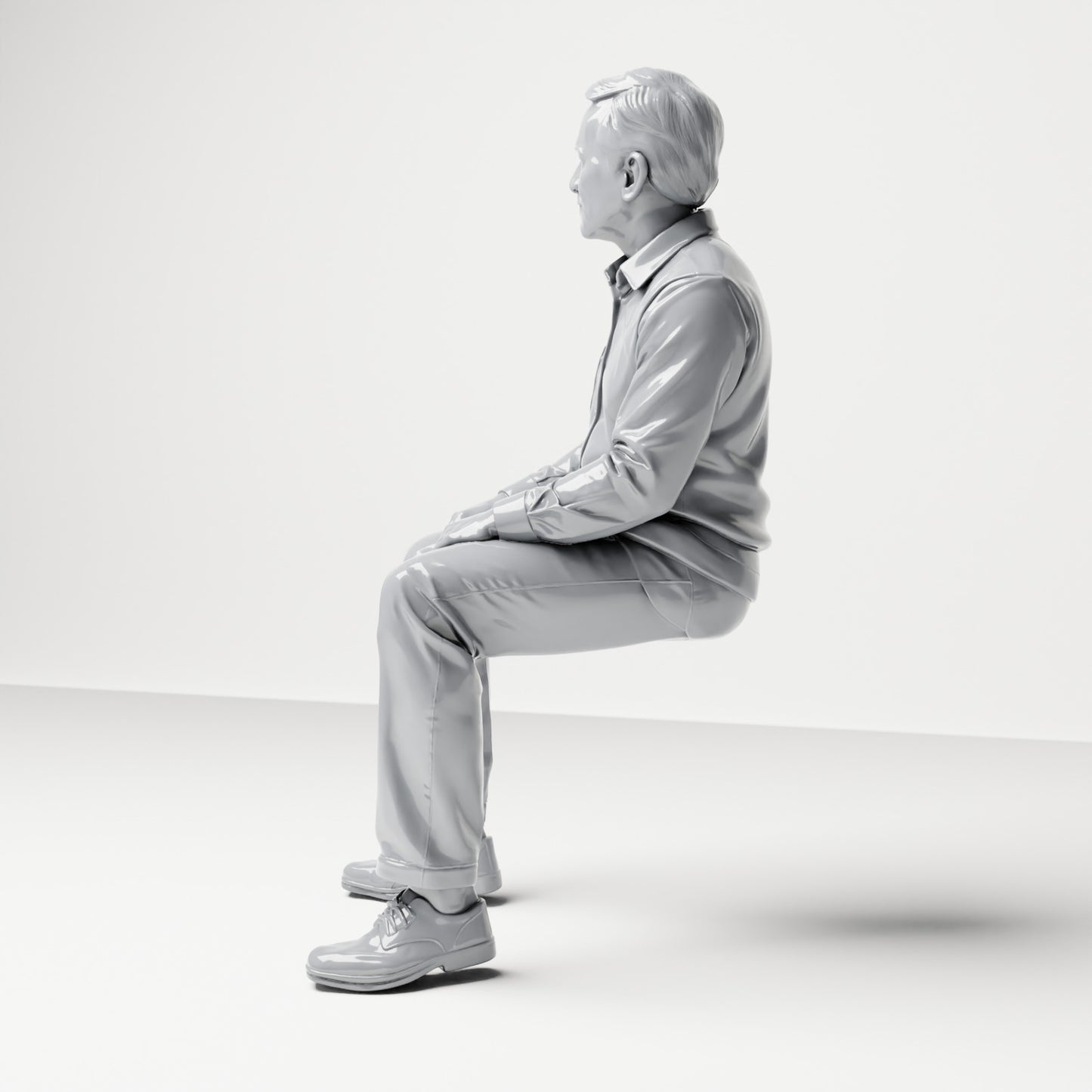 Diorama model-making product photo 1: Seated figure: Male spectator with hands on thighs (B061)