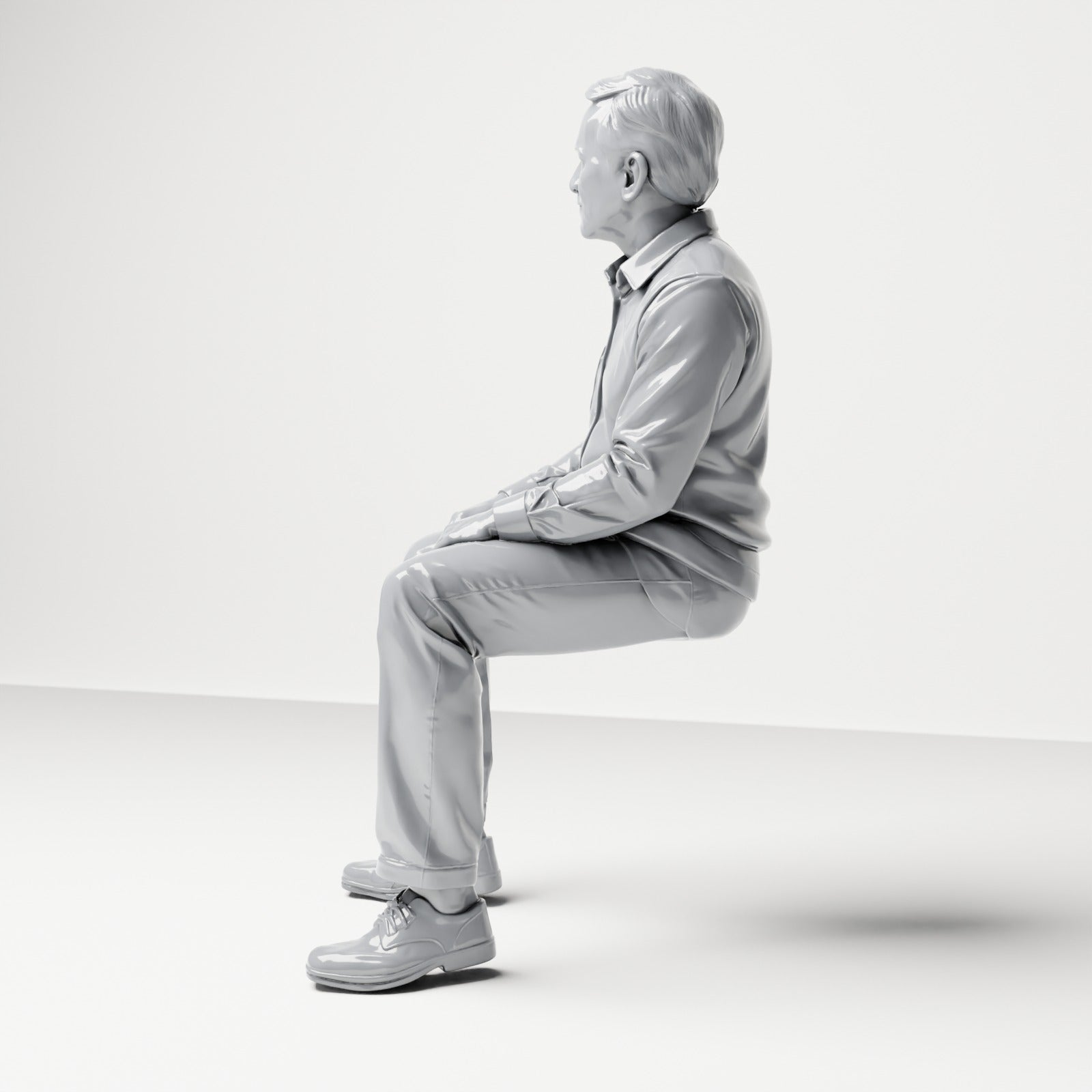 Diorama model-making product photo 1: Seated figure: Male spectator with hands on thighs (B061)