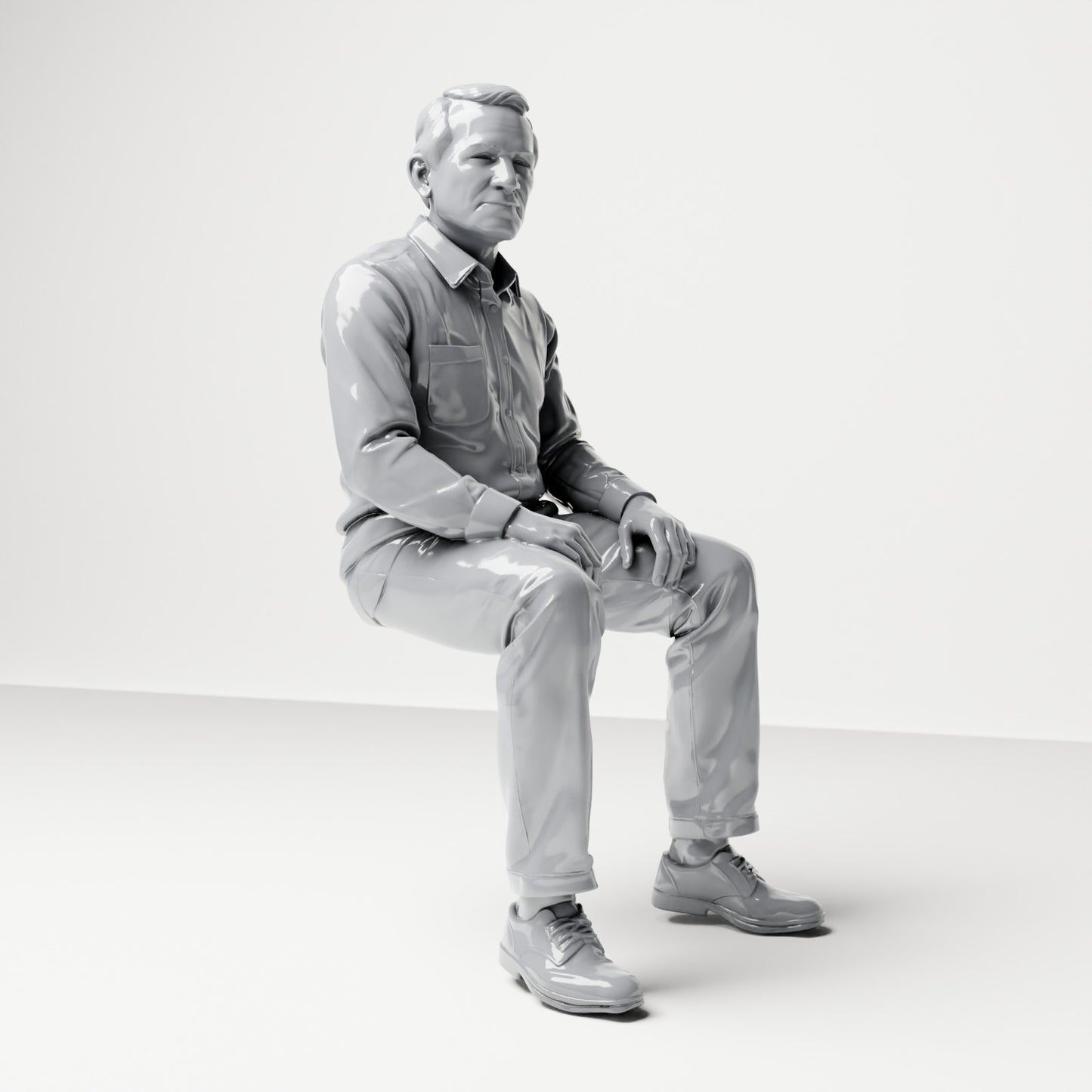 Diorama model-making product photo 3: Seated figure: Male spectator with hands on thighs (B061)