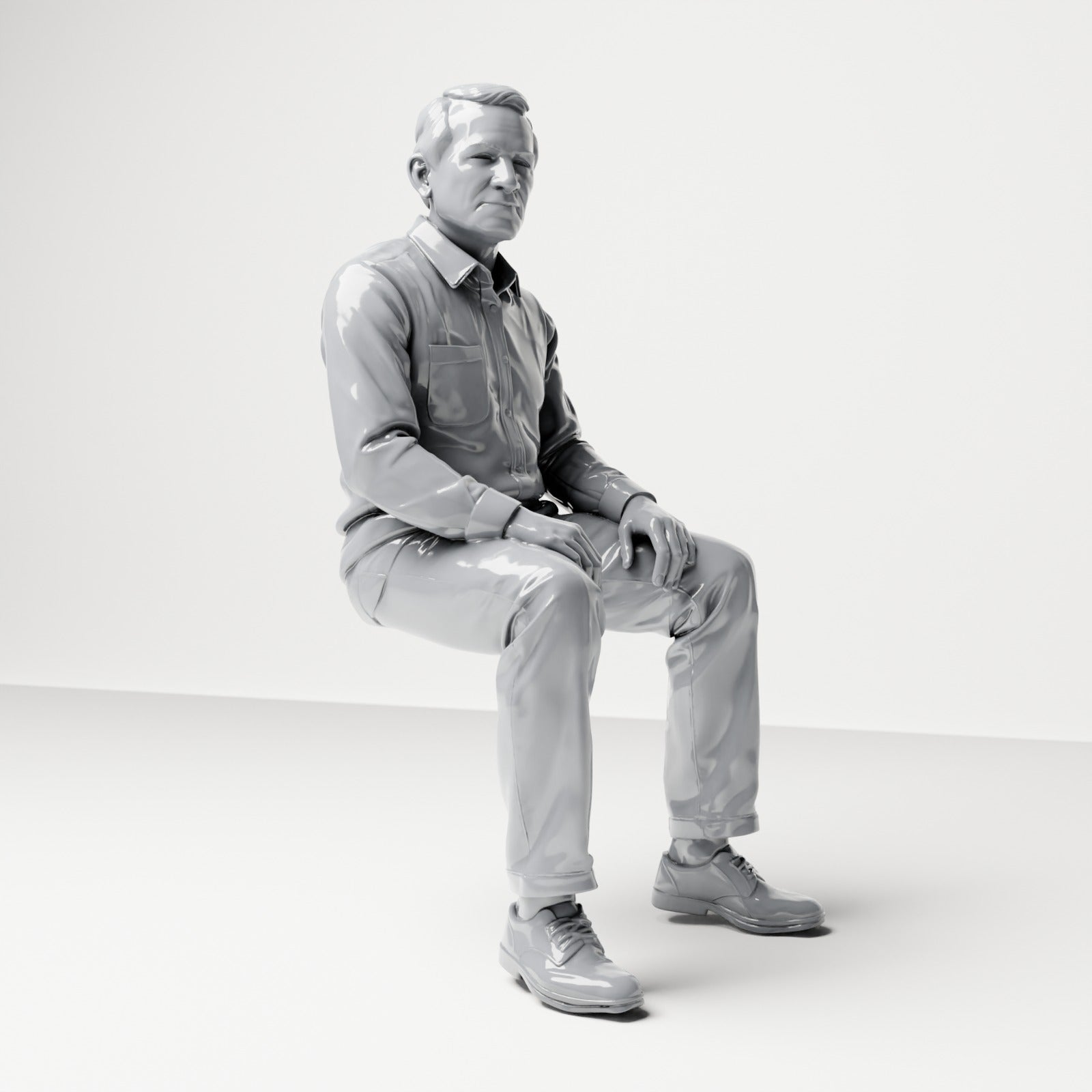 Diorama model-making product photo 3: Seated figure: Male spectator with hands on thighs (B061)