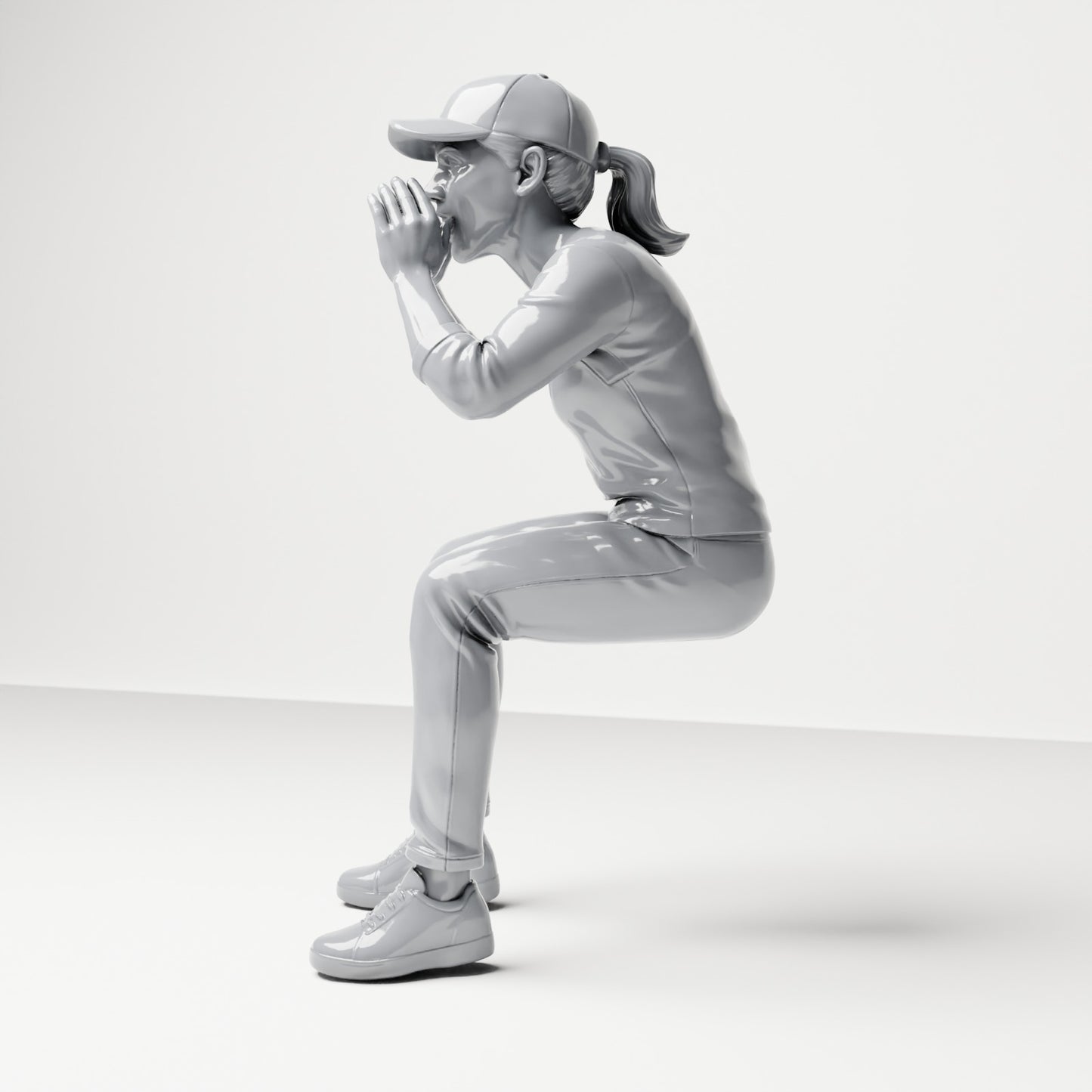 Diorama model-making product photo 1: Seated figure: spectator shouting with hands cupped around mouth (B062)