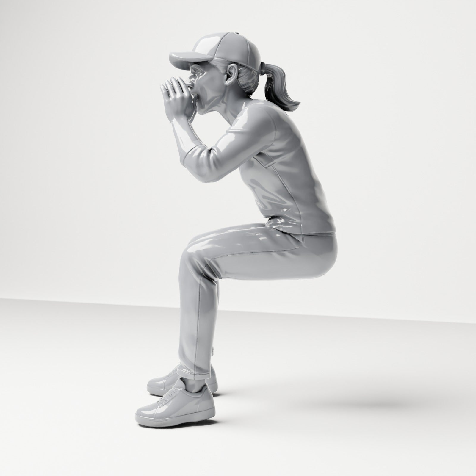 Diorama model-making product photo 1: Seated figure: spectator shouting with hands cupped around mouth (B062)