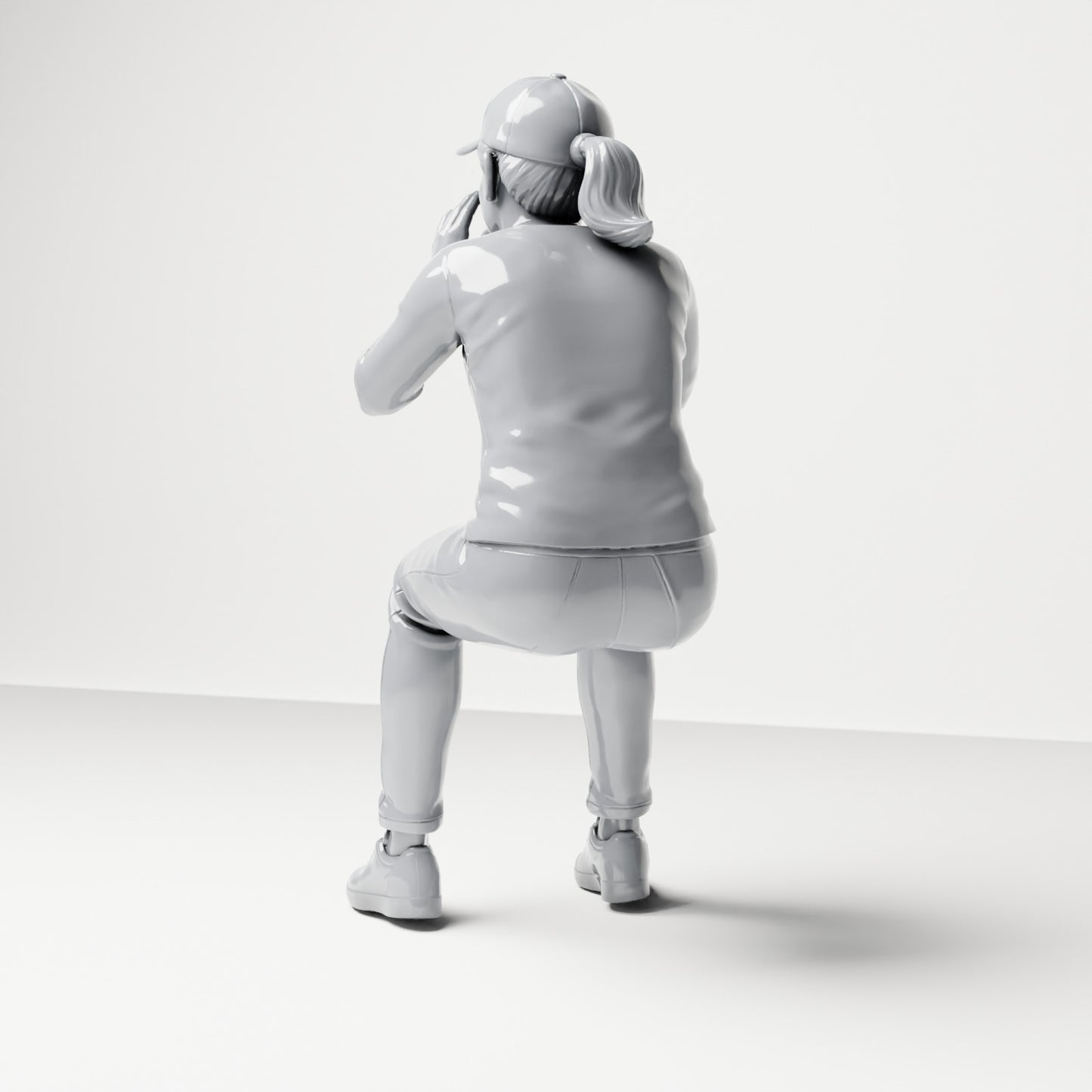 Diorama model-making product photo 2: Seated figure: spectator shouting with hands cupped around mouth (B062)