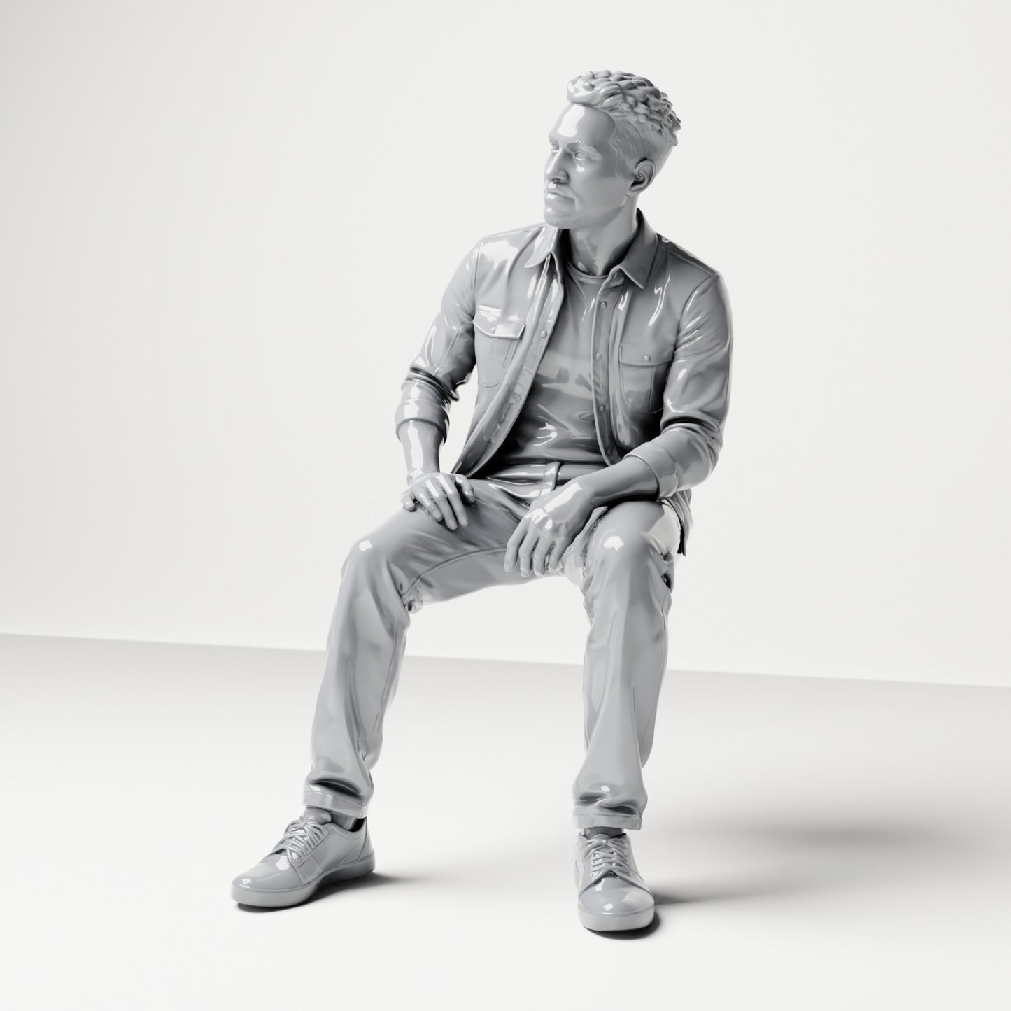 Diorama model-making product photo 0: Seated figure: man with legs apart and hands on thighs (B063)