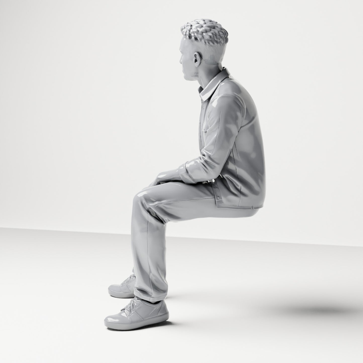Diorama model-making product photo 1: Seated figure: man with legs apart and hands on thighs (B063)