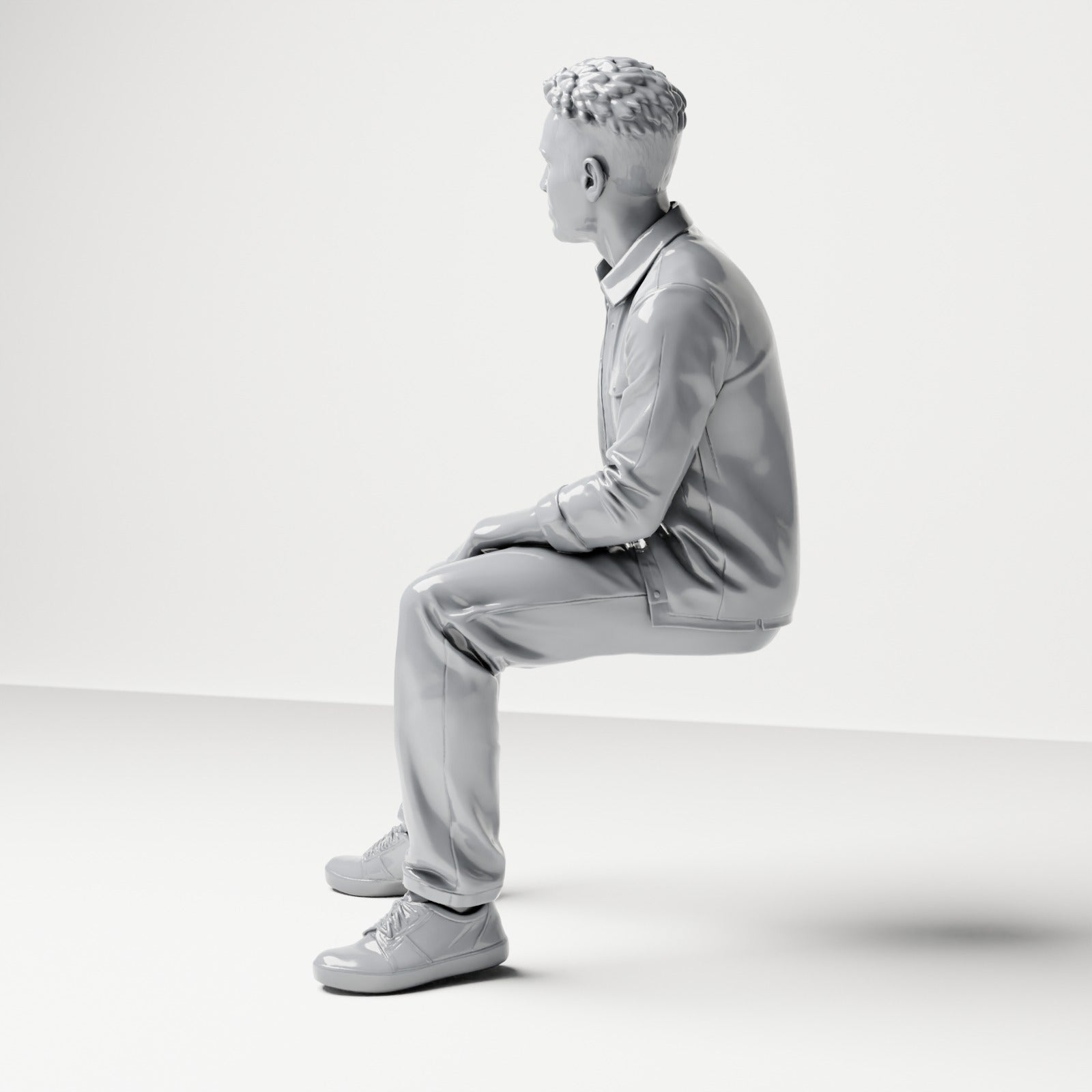 Diorama model-making product photo 1: Seated figure: man with legs apart and hands on thighs (B063)