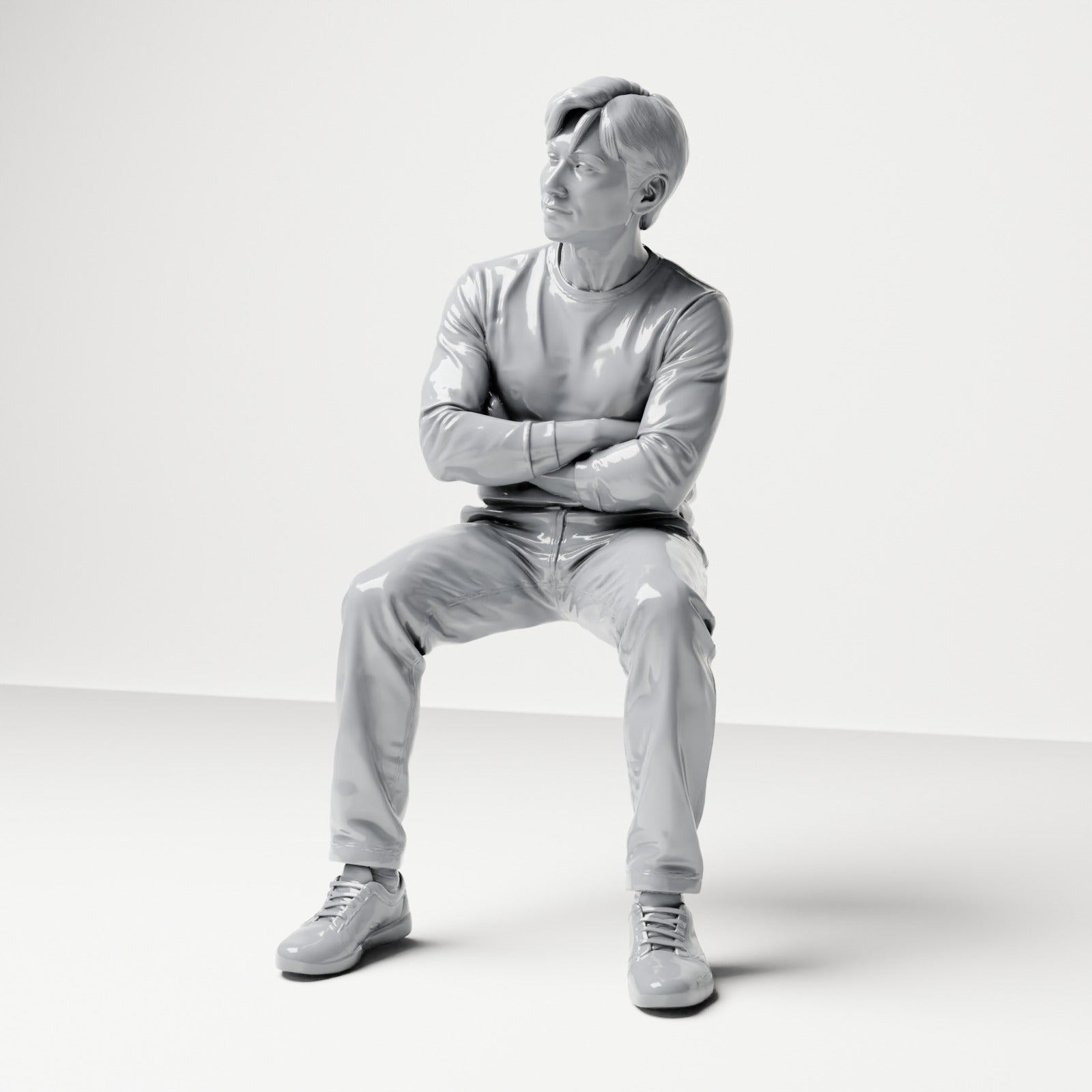 Diorama Modellbau Produktfoto 0: Sitzende Figur: Männlicher Zuschauer mit verschränkten Armen (B064)