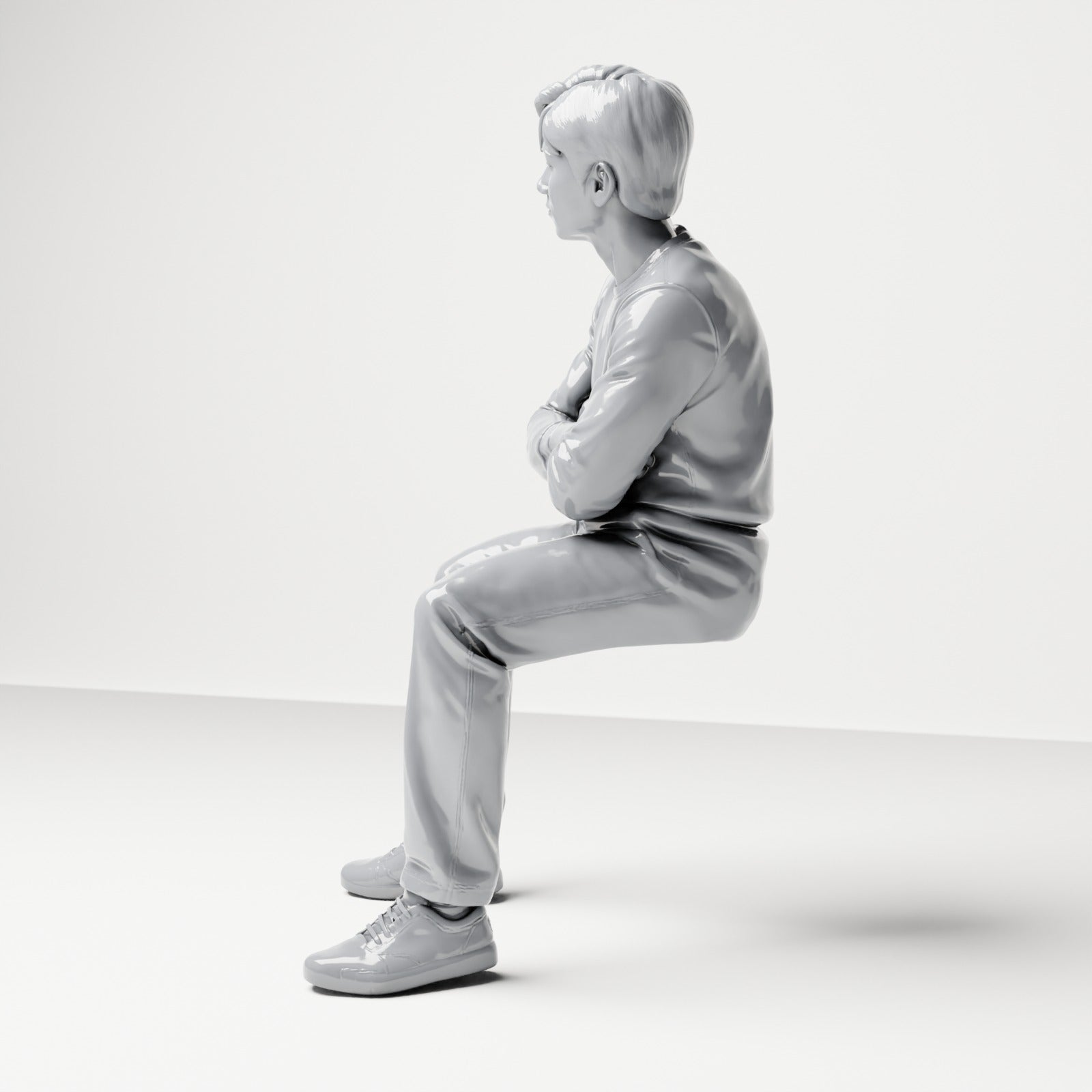 Diorama Modellbau Produktfoto 1: Sitzende Figur: Männlicher Zuschauer mit verschränkten Armen (B064)