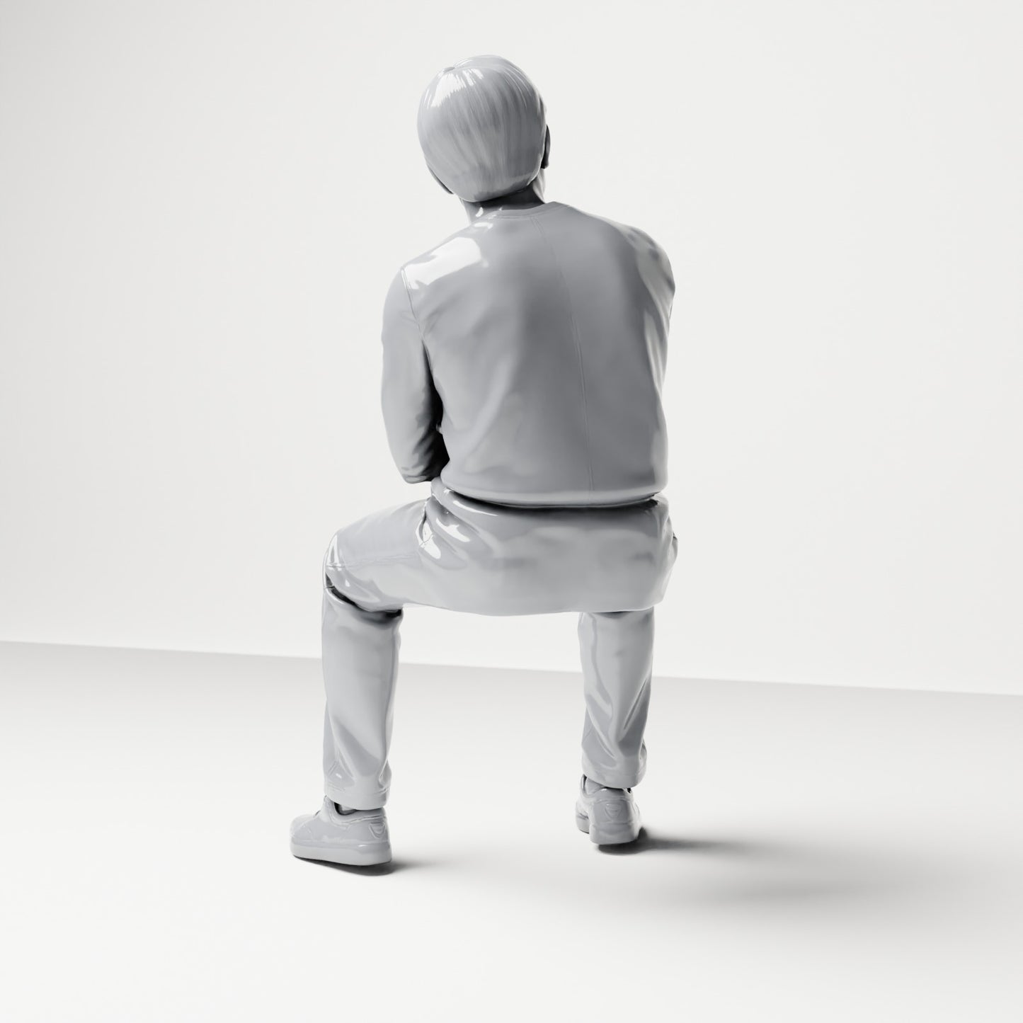 Diorama Modellbau Produktfoto 2: Sitzende Figur: Männlicher Zuschauer mit verschränkten Armen (B064)