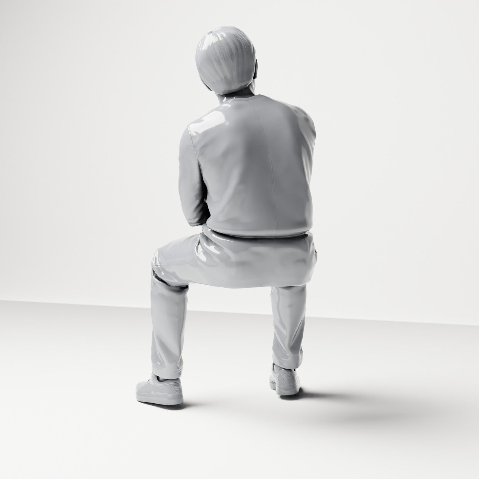 Diorama Modellbau Produktfoto 2: Sitzende Figur: Männlicher Zuschauer mit verschränkten Armen (B064)