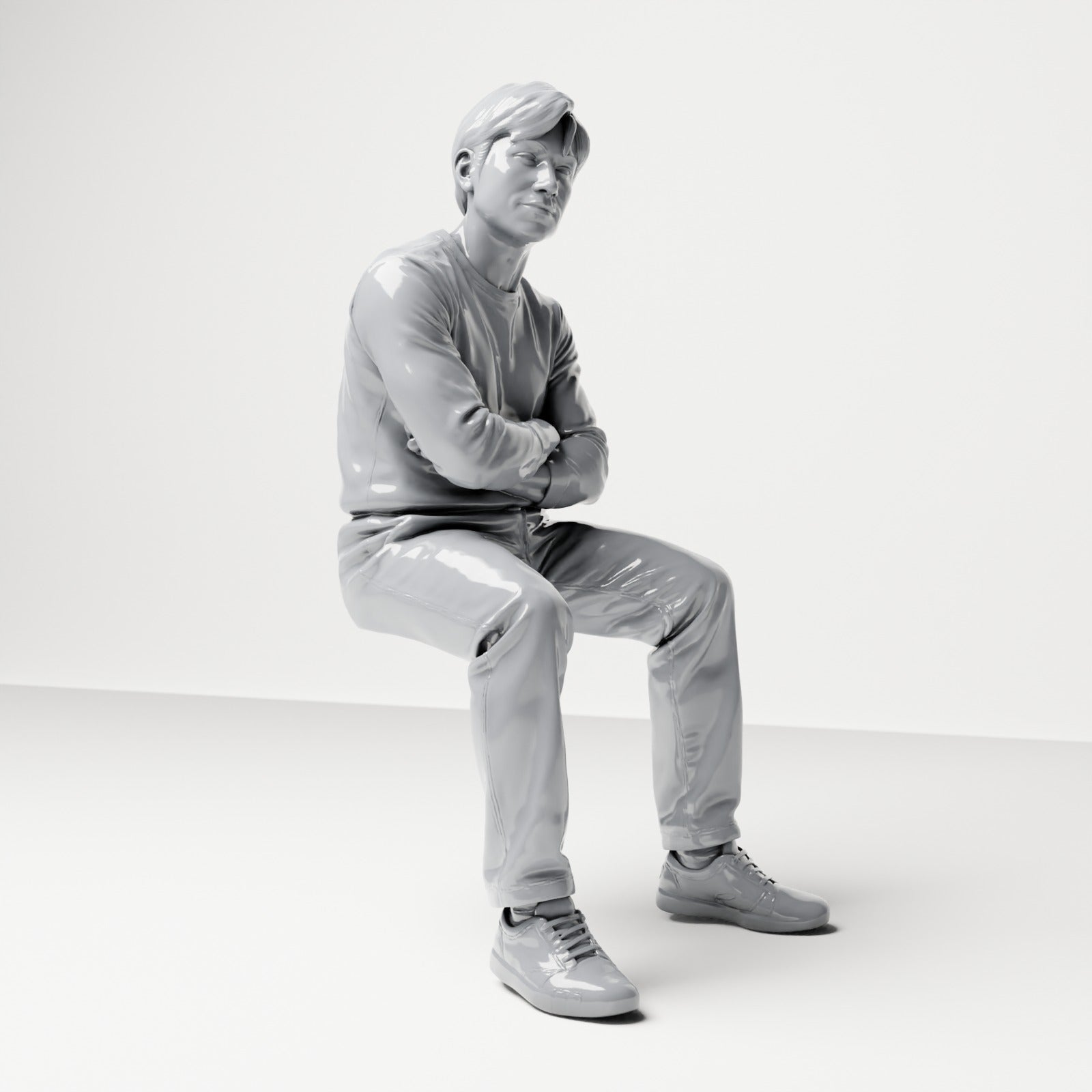 Diorama Modellbau Produktfoto 3: Sitzende Figur: Männlicher Zuschauer mit verschränkten Armen (B064)