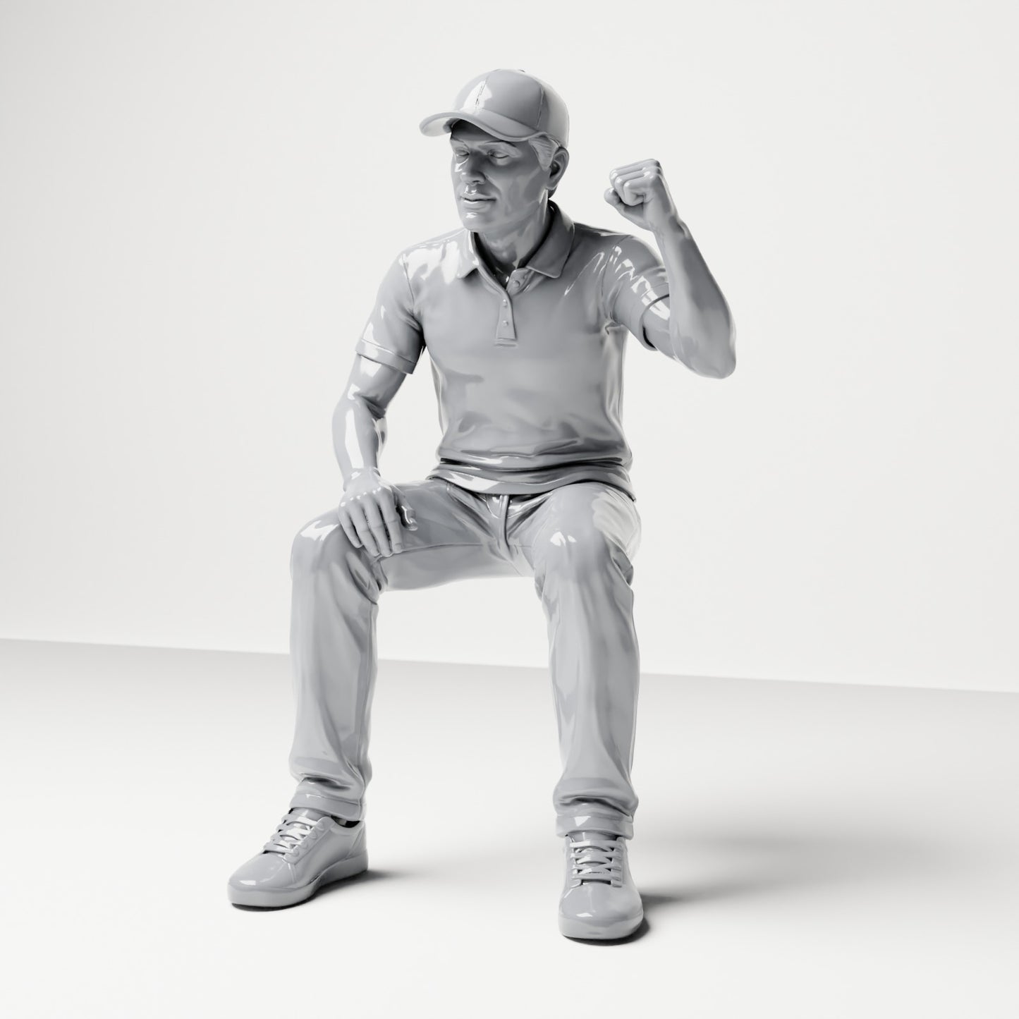 Diorama model-making product photo 0: Seated figure: Male spectator with raised clenched fist (B065)