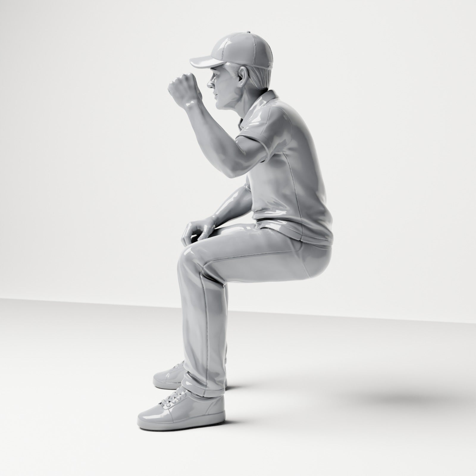Diorama model-making product photo 1: Seated figure: Male spectator with raised clenched fist (B065)