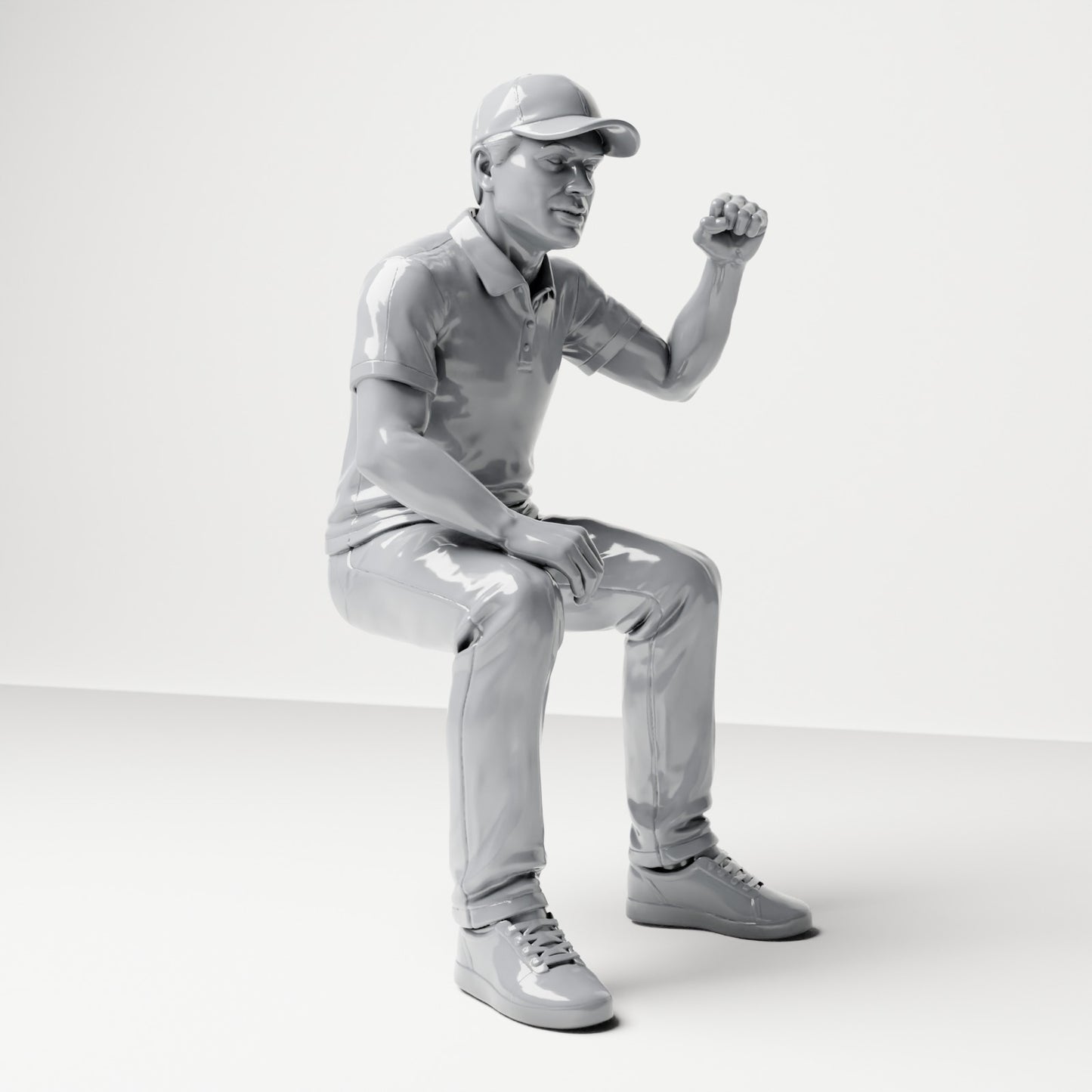 Diorama model-making product photo 3: Seated figure: Male spectator with raised clenched fist (B065)