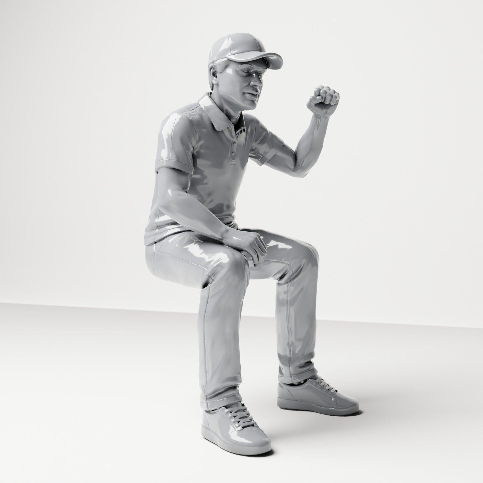 Diorama model-making product photo 3: Seated figure: Male spectator with raised clenched fist (B065)