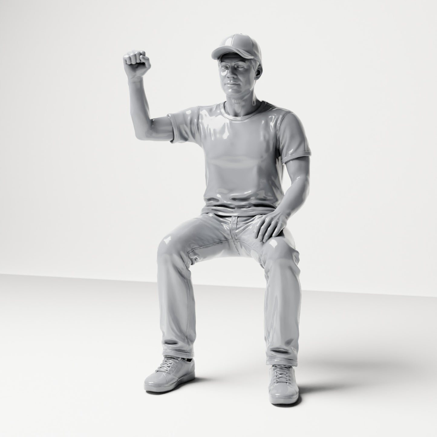 Diorama Modellbau Produktfoto 0: Sitzende Figur: Zuschauer mit erhobener geballter Faust (B066)