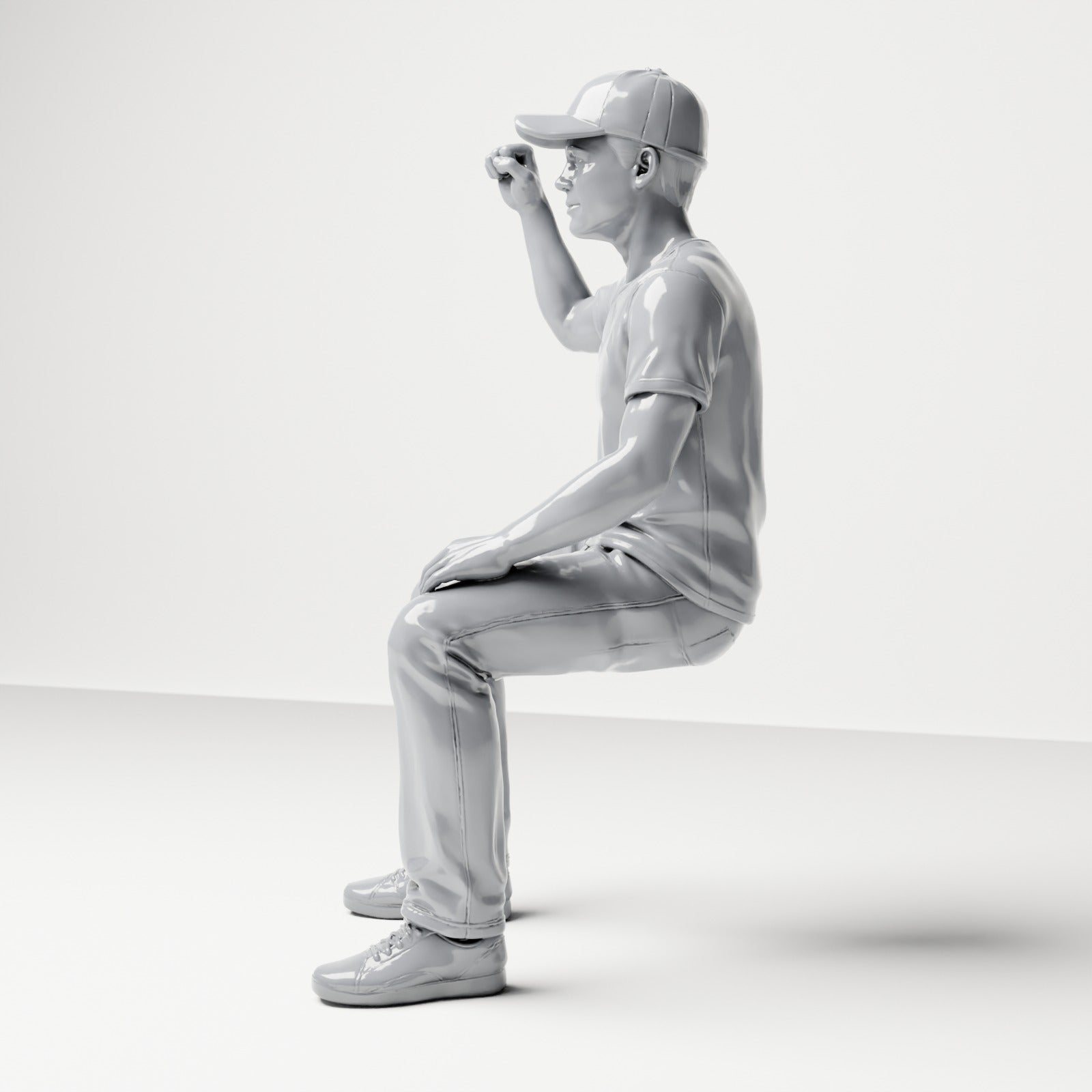 Diorama Modellbau Produktfoto 1: Sitzende Figur: Zuschauer mit erhobener geballter Faust (B066)