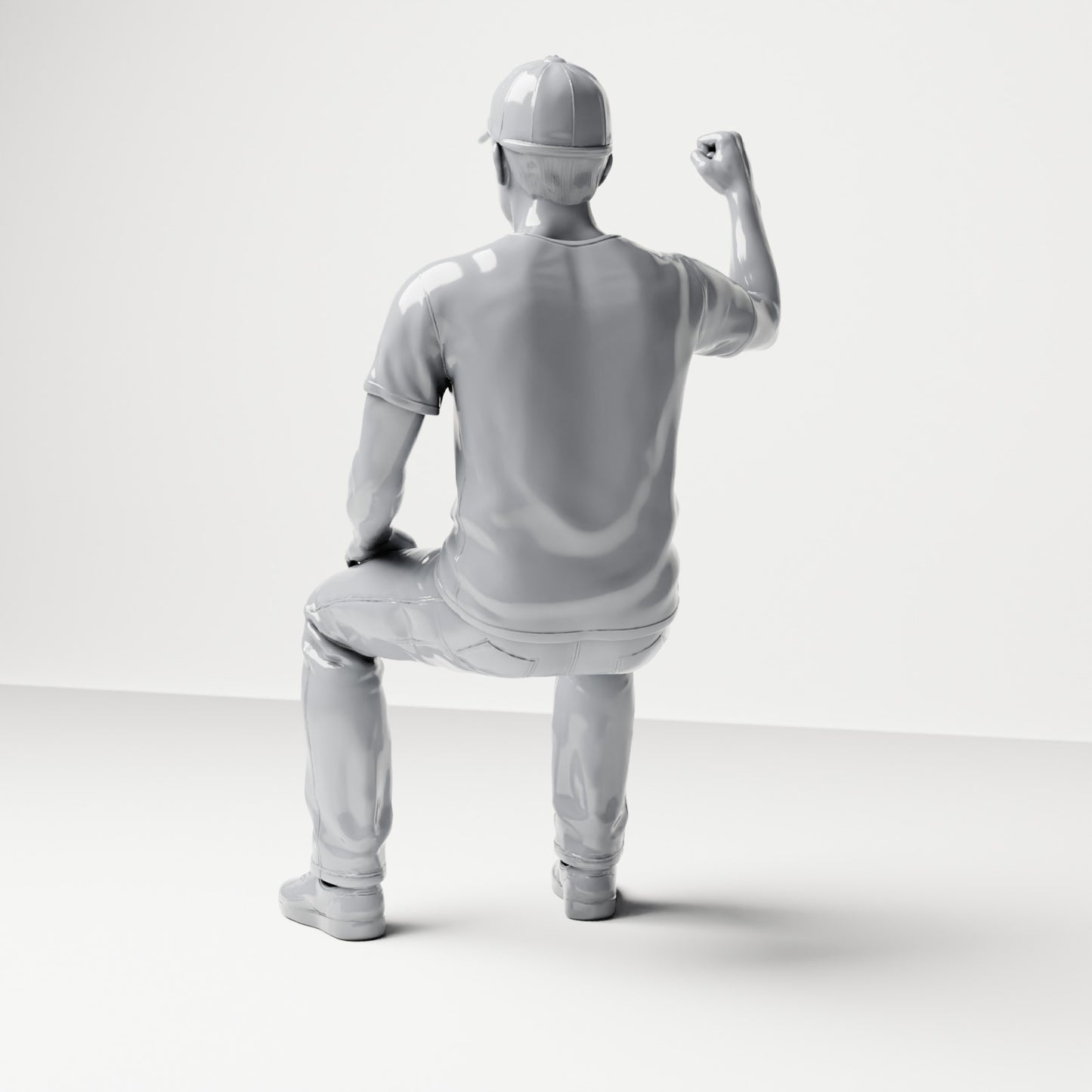 Diorama Modellbau Produktfoto 2: Sitzende Figur: Zuschauer mit erhobener geballter Faust (B066)