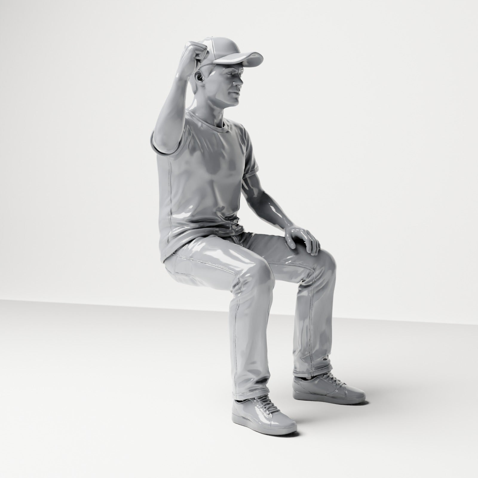 Diorama Modellbau Produktfoto 3: Sitzende Figur: Zuschauer mit erhobener geballter Faust (B066)