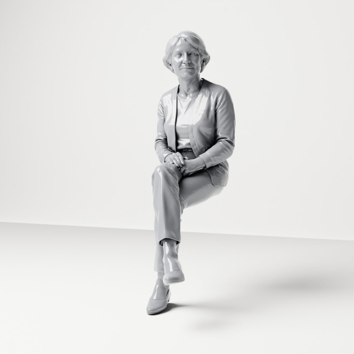 Diorama model-making product photo 0: Seated female spectator with crossed legs & folded hands (B069)