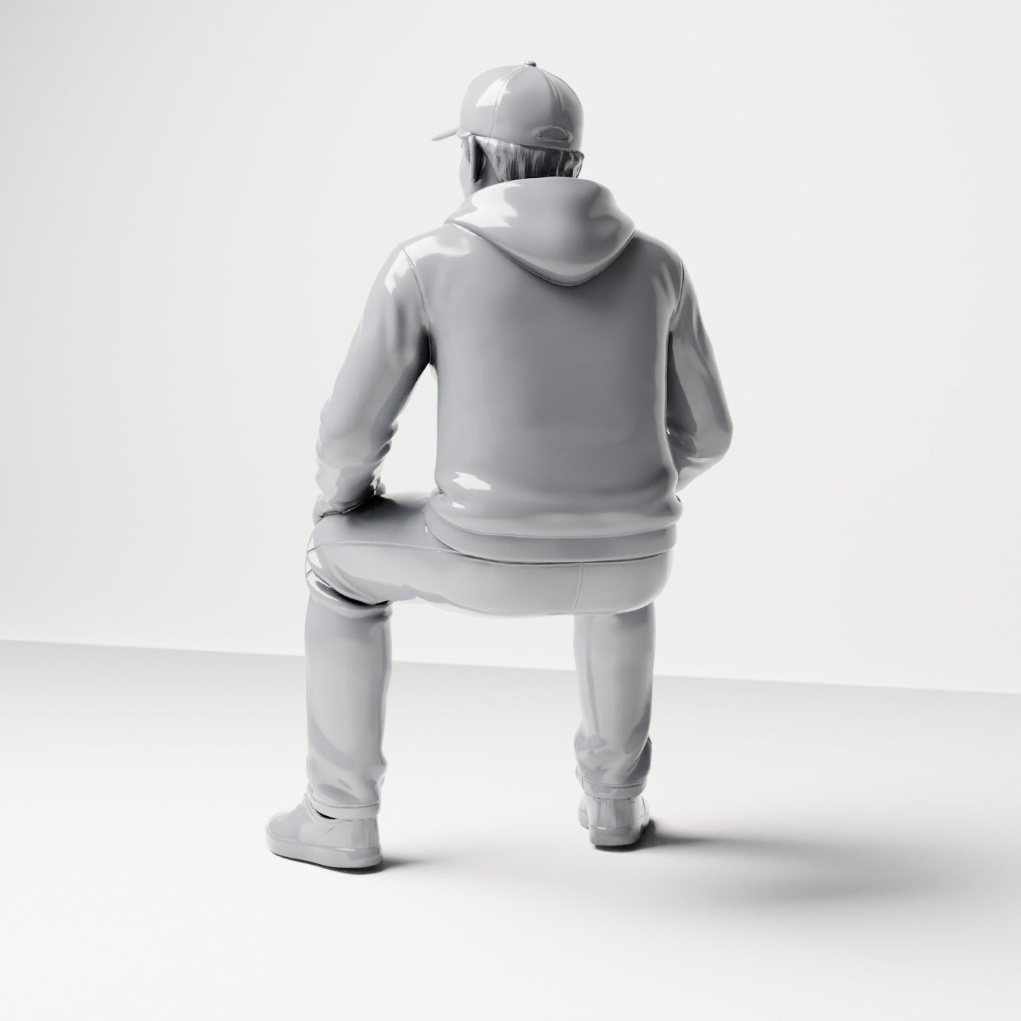 Diorama model-making product photo 2: Seated figure: Man with cap & hoodie (B070)