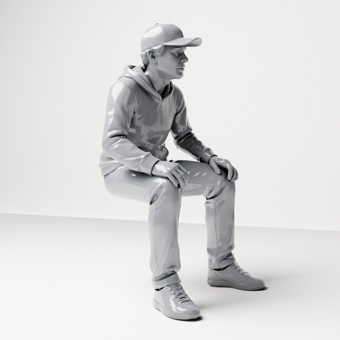 Diorama model-making product photo 3: Seated figure: man with cap & hoodie (B070)