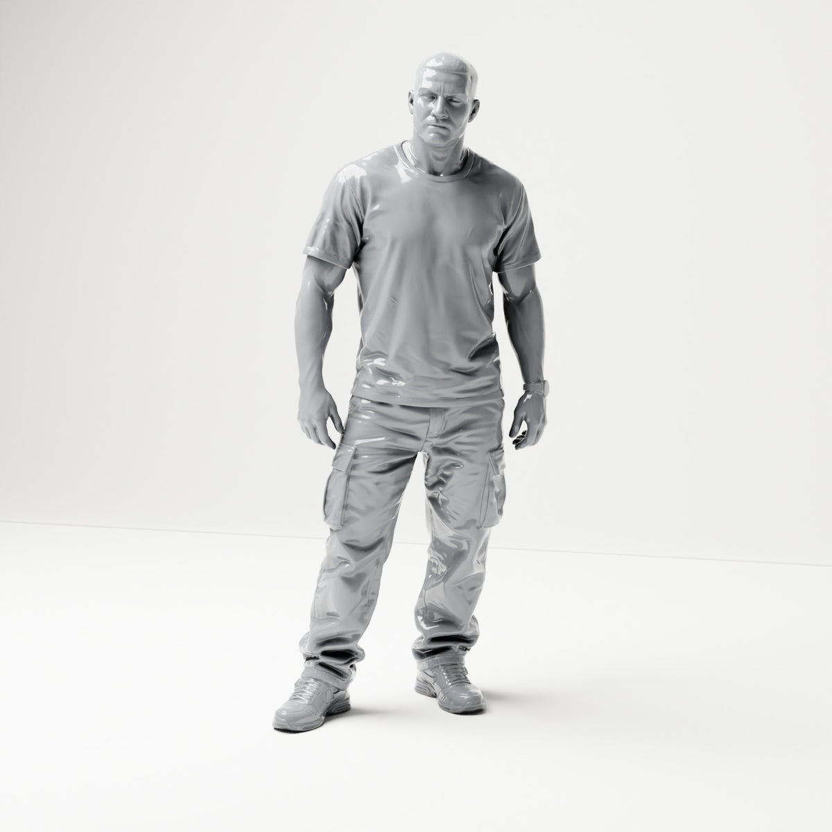 Diorama modeling product photo 0: Standing figure: man wearing a T-shirt, cargo pants, and sneakers (B071)