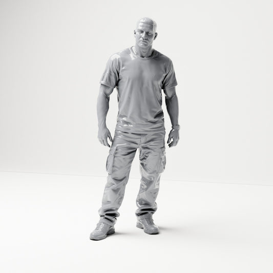 Diorama modeling product photo 0: Standing figure: man wearing a T-shirt, cargo pants, and sneakers (B071)