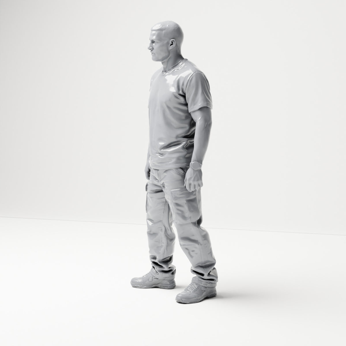 Diorama model-building product photo 1: Standing figure: man wearing a T-shirt, cargo pants and sneakers (B071)