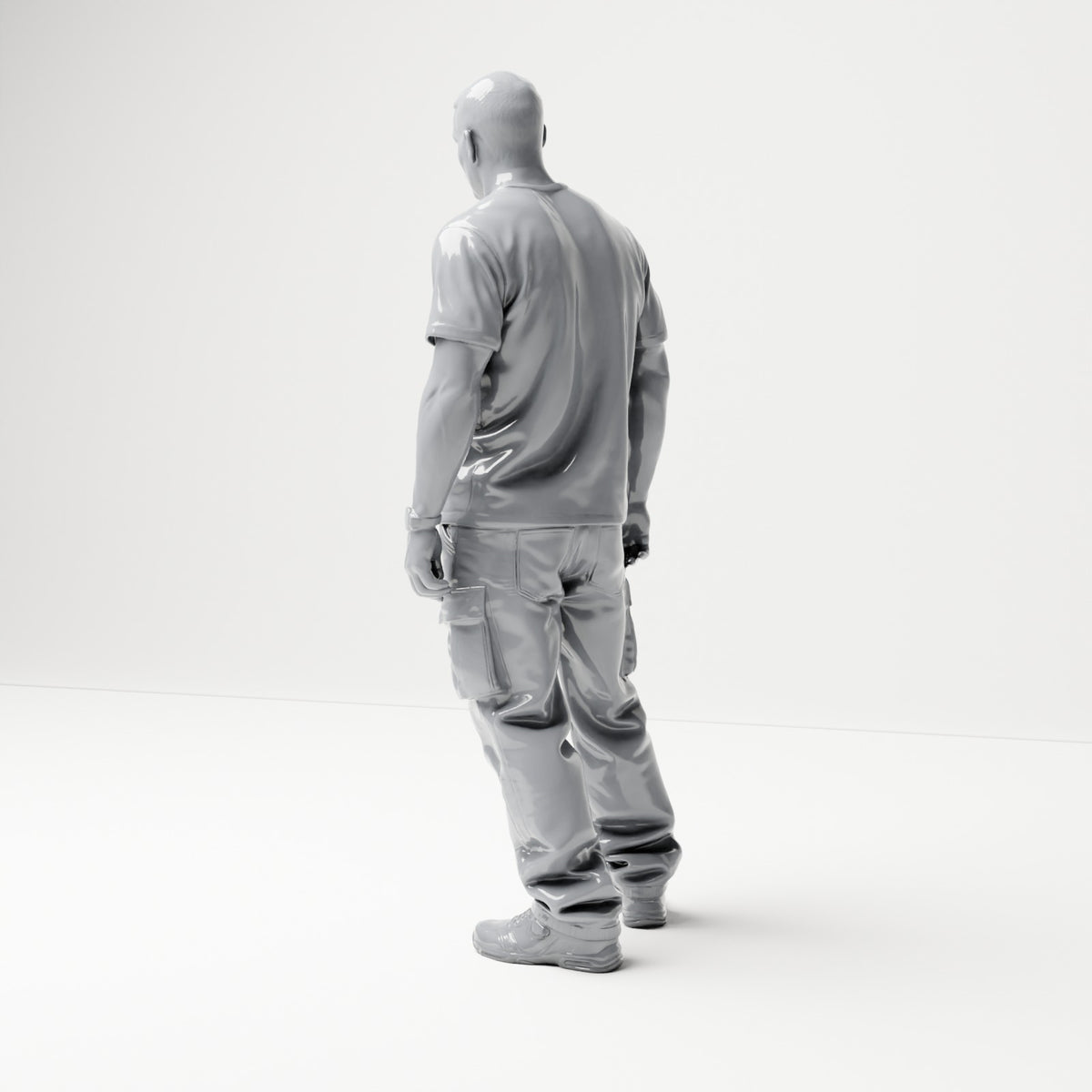 Diorama modelling product photo 2: Standing figure: man wearing a T-shirt, cargo trousers and trainers (B071)
