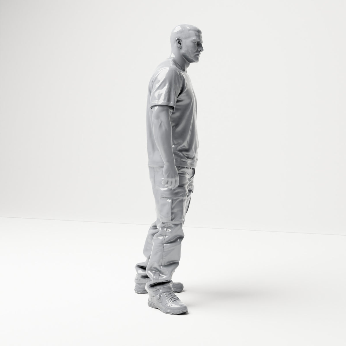 Diorama model-making product photo 3: Standing figure: man wearing a T-shirt, cargo trousers and sneakers (B071)