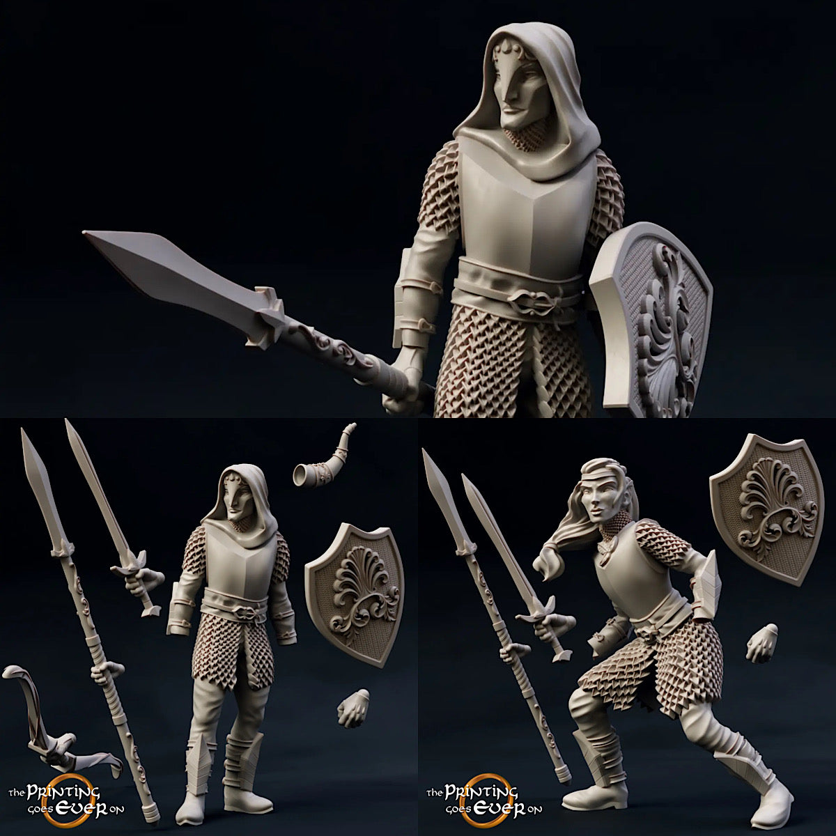 Product photo Tabletop 28mm The Printing Goes Ever On (TPGEO): Modular Elves: 2 Elf Warriors with various weapons - sword, shield, spear, bow