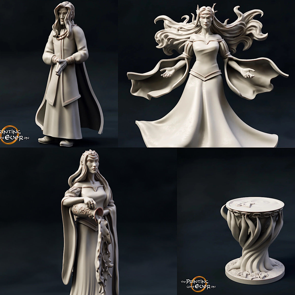 Product photo Tabletop 28mm The Printing Goes Ever On (TPGEO) 0: King and Queen of Elves: Elven Rulers with Fountain - Spouse and Consort
