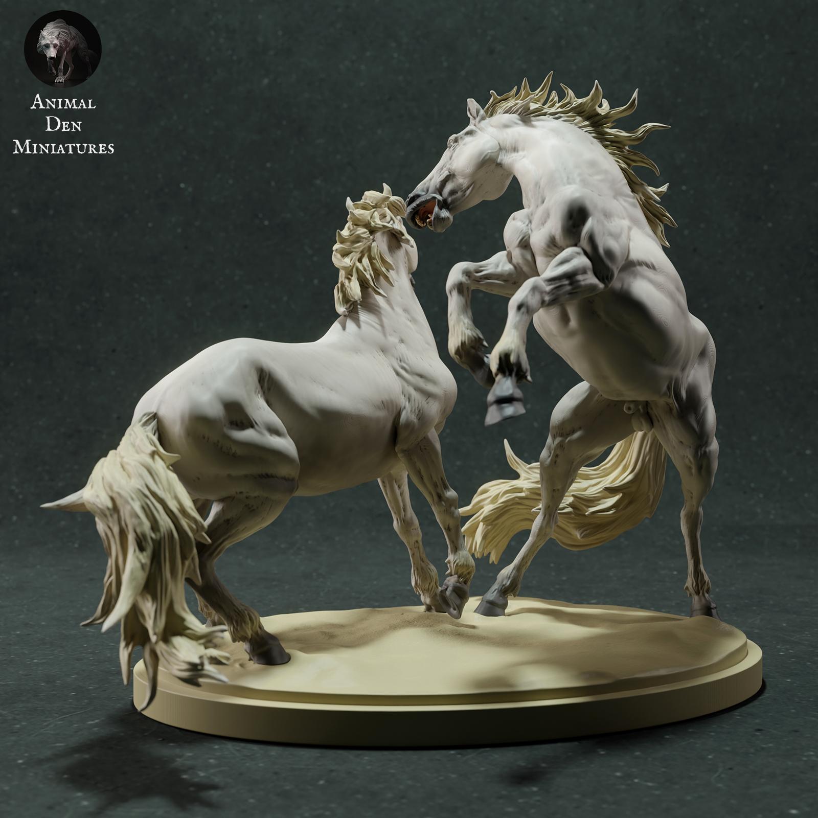 Product photo Animal Figure Diorama, Model Building: 0: Wildlife Figure: Fighting Camargue Horses – Stallions (Ref 01_01_74)