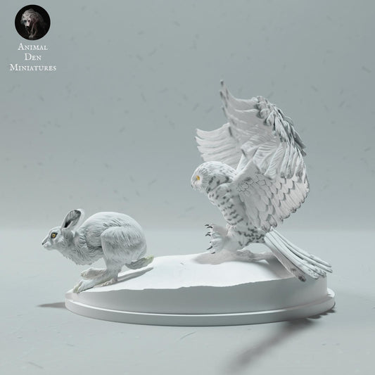 Product photo Animal Figure Diorama, Model Building: 0: Wild Animal Figure: hunting Snowy Owl with Arctic Hare (Ref 01_01_60)