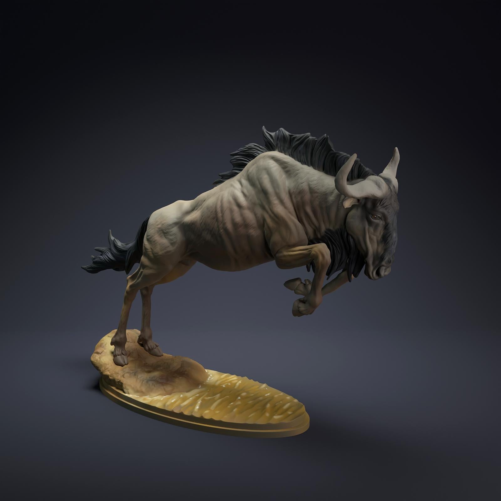 Product photo Animal Figure Diorama, Model Building: 0: Savanna Animals Figure: Leaping Gnu – Wildebeest (Ref 01_01_85)