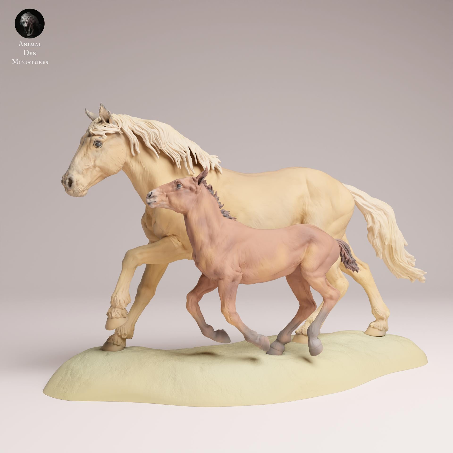 Product photo Animal Figure Diorama, Model Building: 0: Wild Animal Figures: Galloping Mustang Mare and Foal – Horses (Ref 25_09_05)