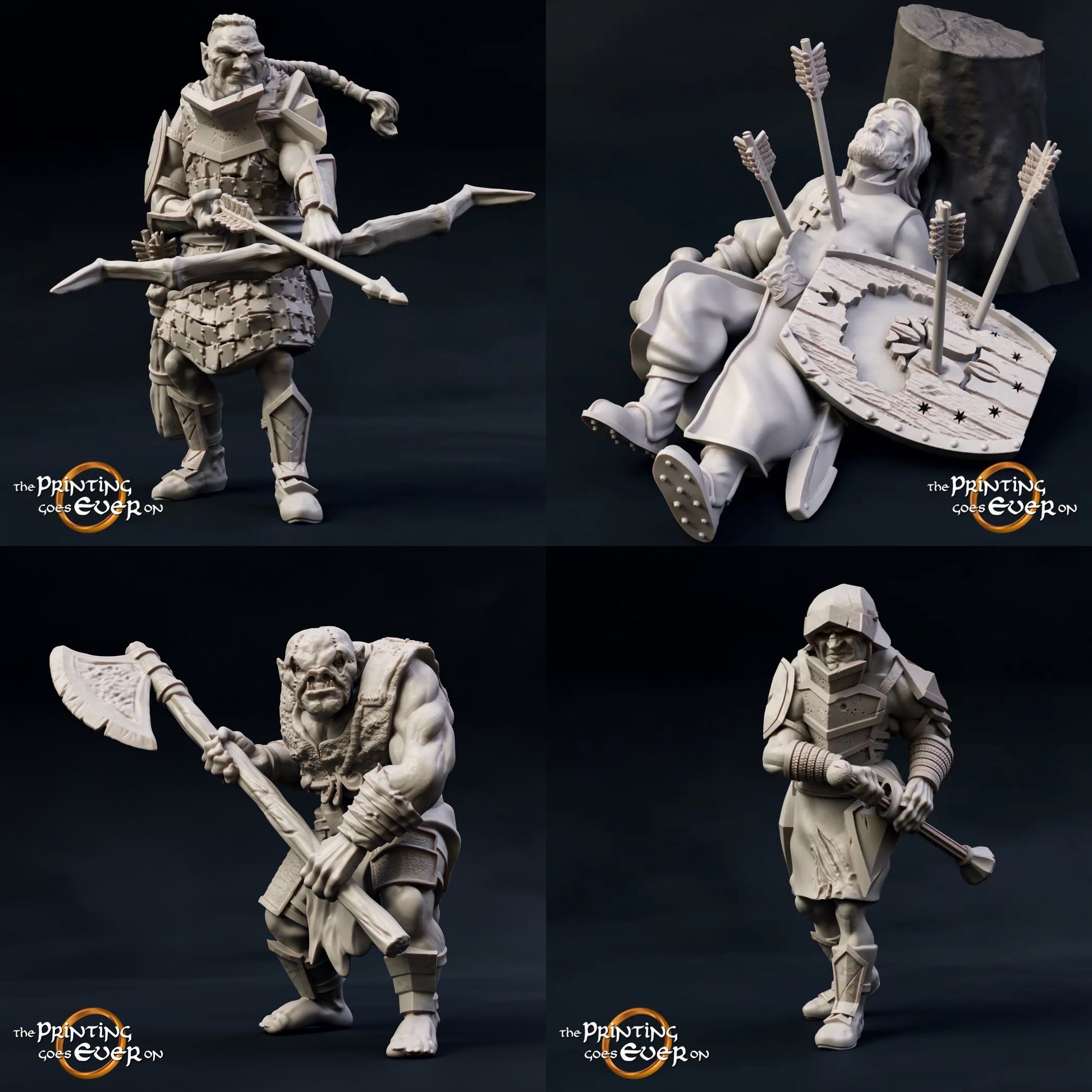 Product photo Tabletop 28mm The Printing Goes Ever On (TPGEO) 0: Death of a Hero: Human Warrior after Battle with a Squad of Half-Orcs