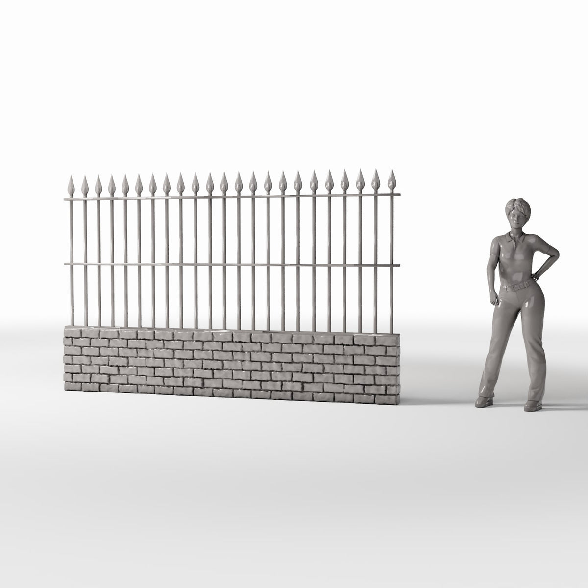 Diorama Modellbau Produktfoto 1: Diorama Garten: Hohes Metallzaunelement mit Ziegelsockel (Ref. 1192D)