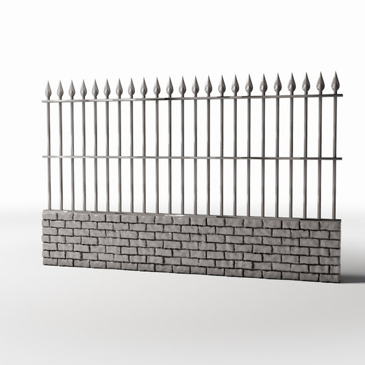 Diorama model-building product photo 0: Garden Diorama: Tall Metal Fence Section with Brick Base (Ref. 1192D)